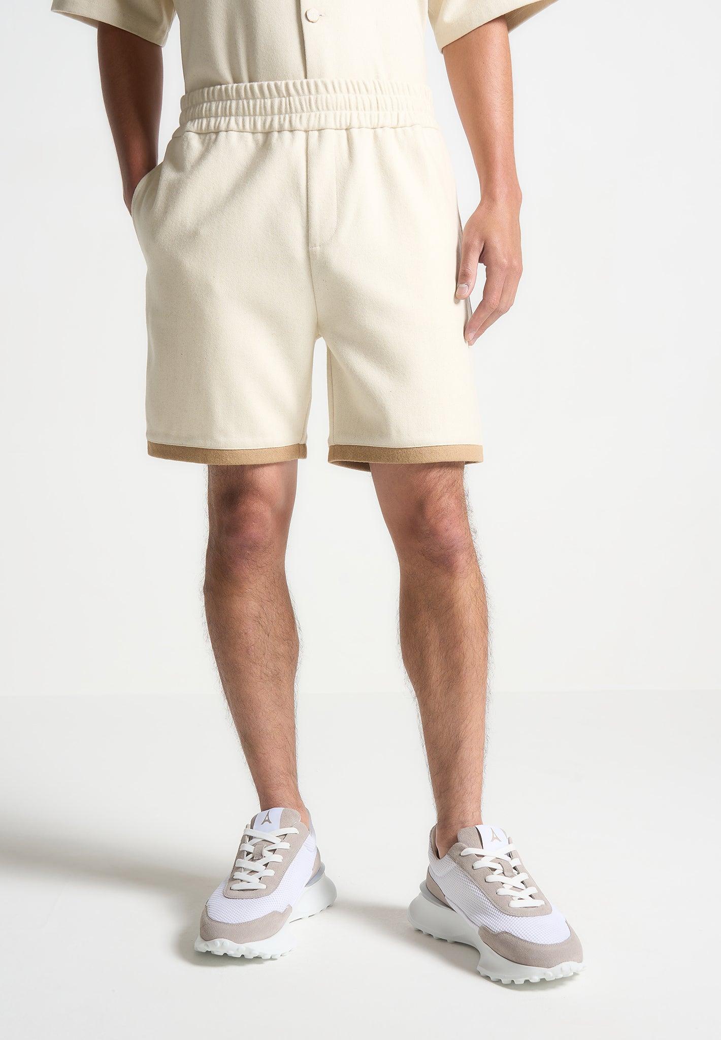 Wool Shorts - Cream/Brown Male Product Image