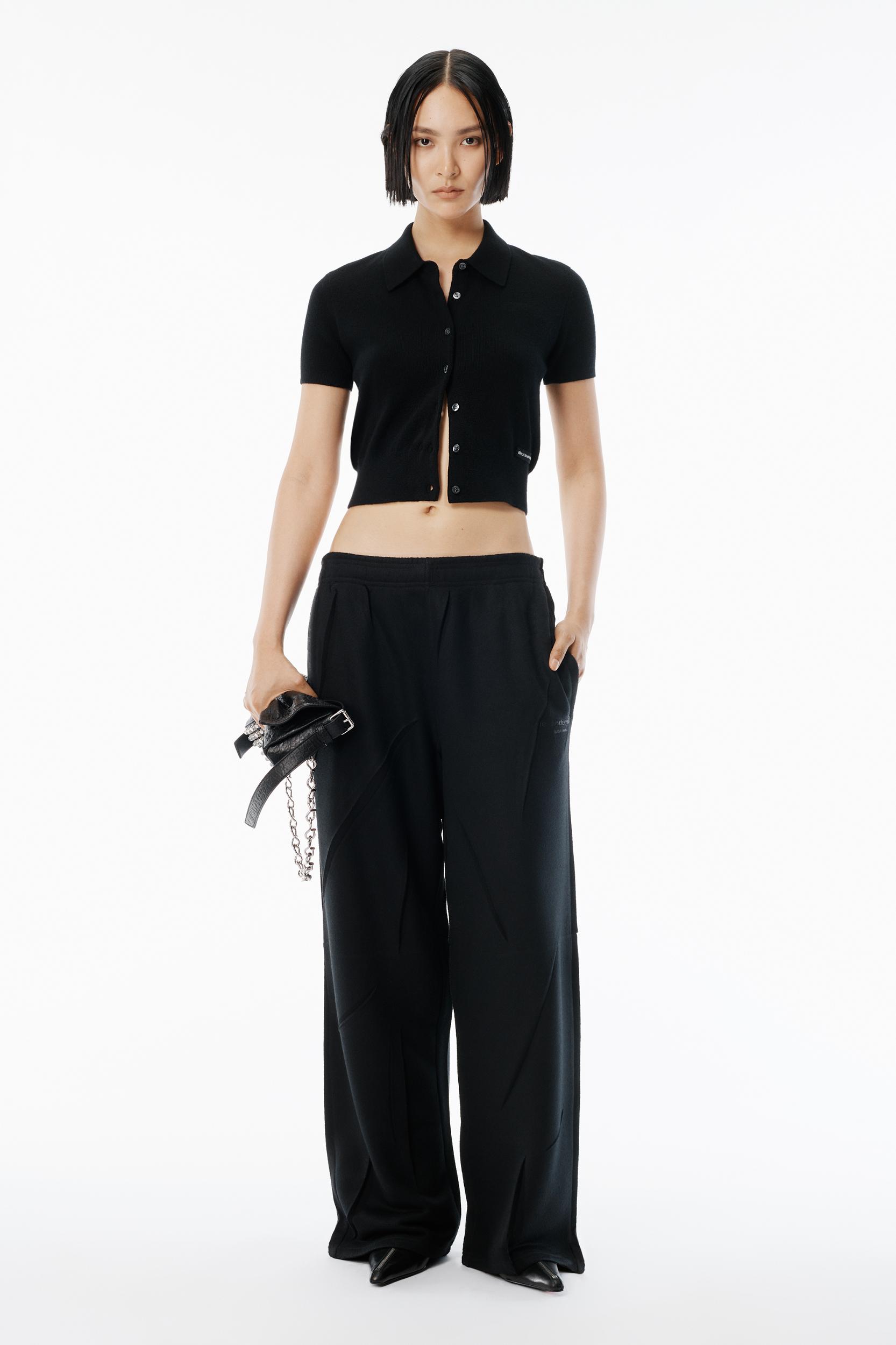 Black Wool Short Sleeve Polo Cardigan Product Image