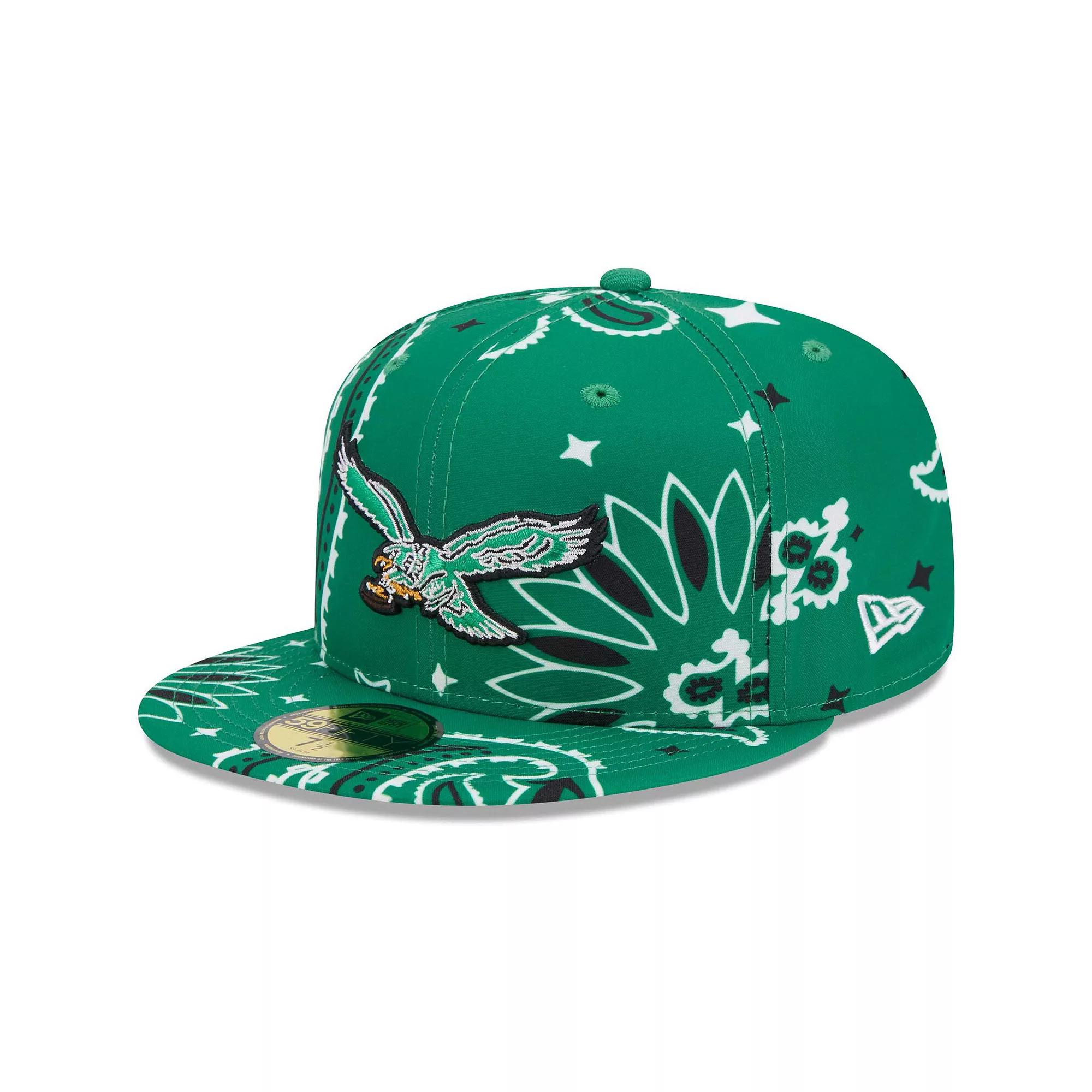 Men's New Era Kelly Green Philadelphia Eagles Throwback Paisley 59FIFTY Fitted Hat,  Product Image