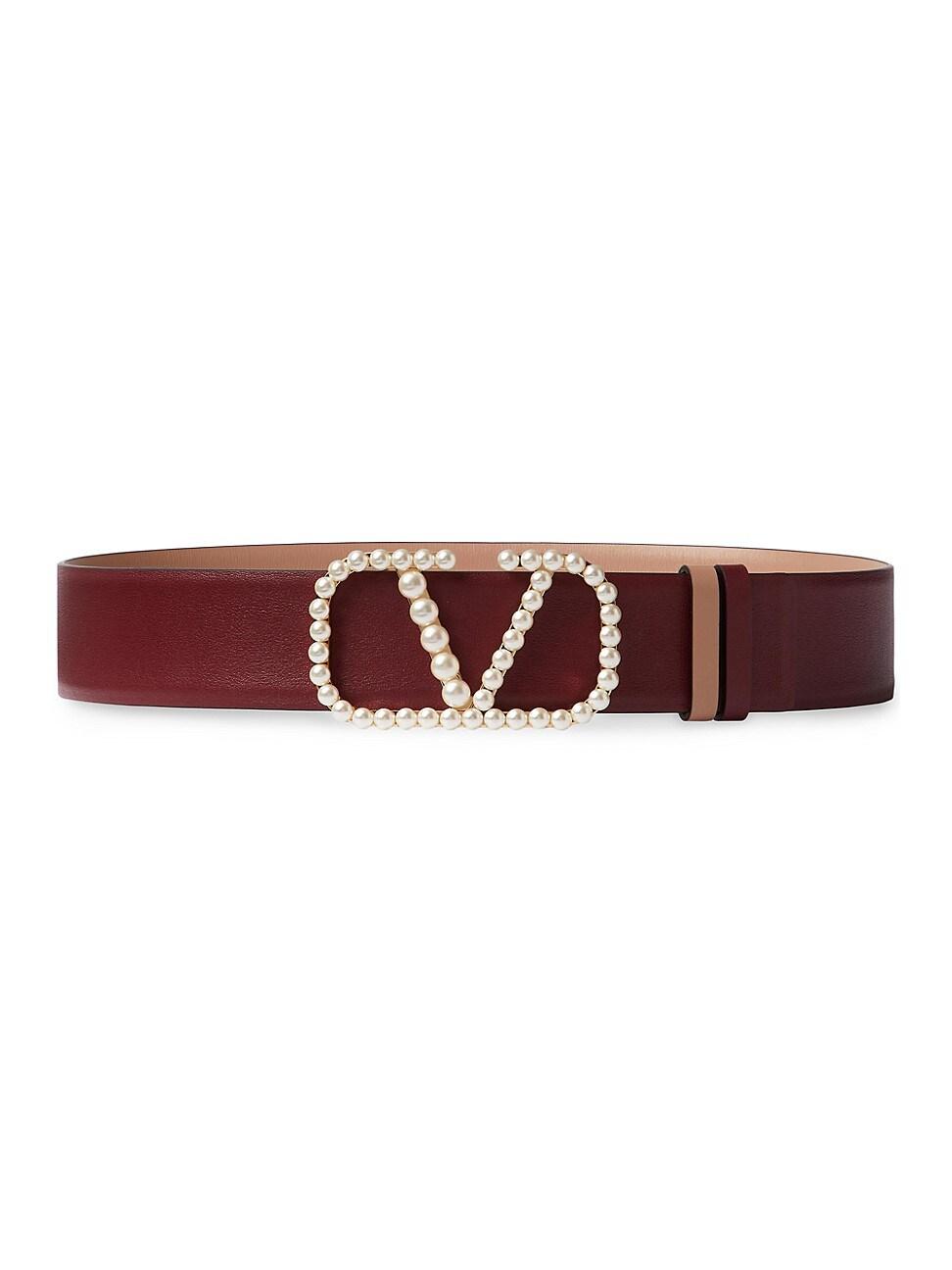 Womens VLogo Signature Reversible Belt in Shiny Calfskin with Pearls 40 MM Product Image