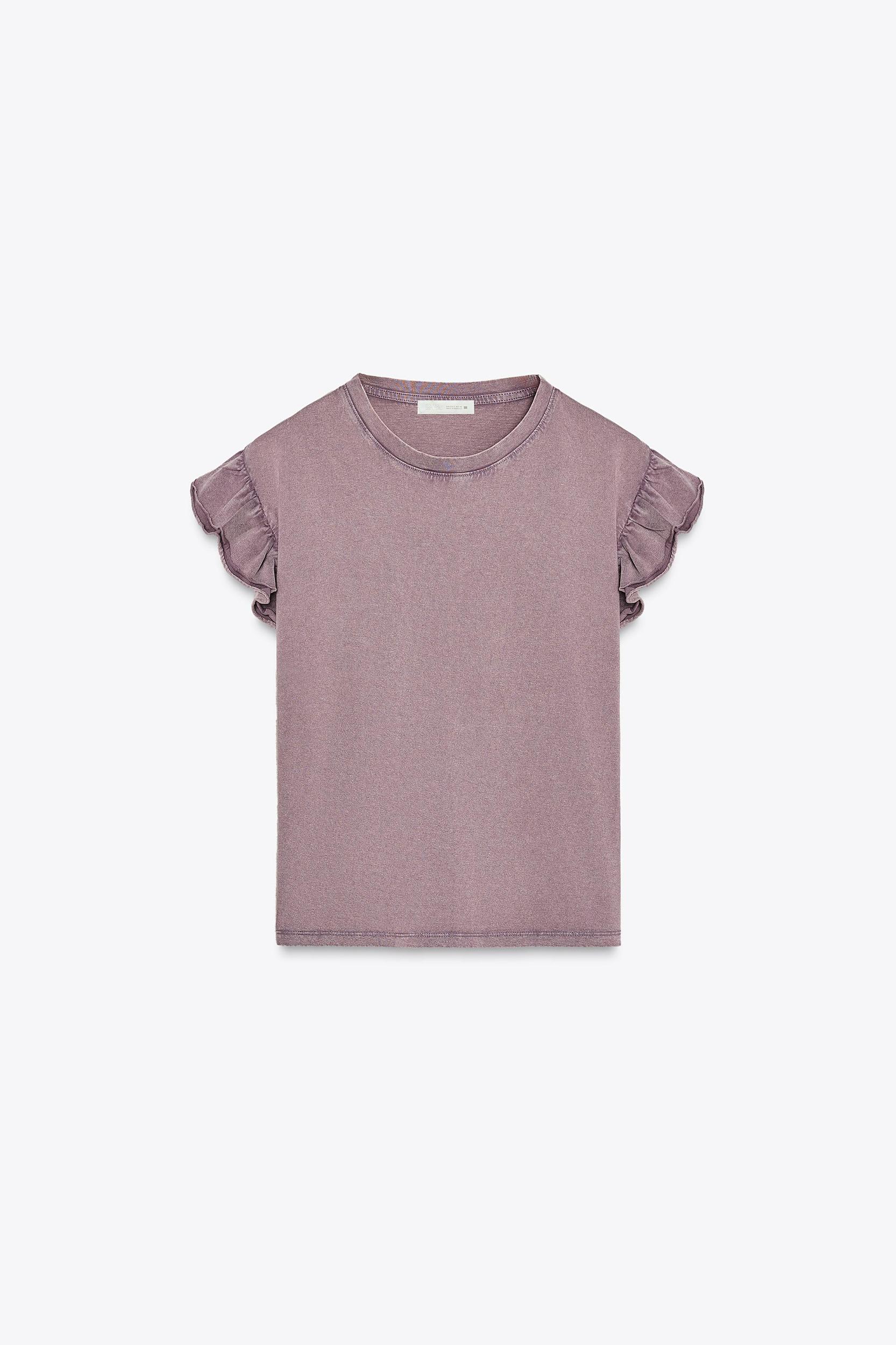 WASHED EFFECT RUFFLE T-SHIRT Product Image