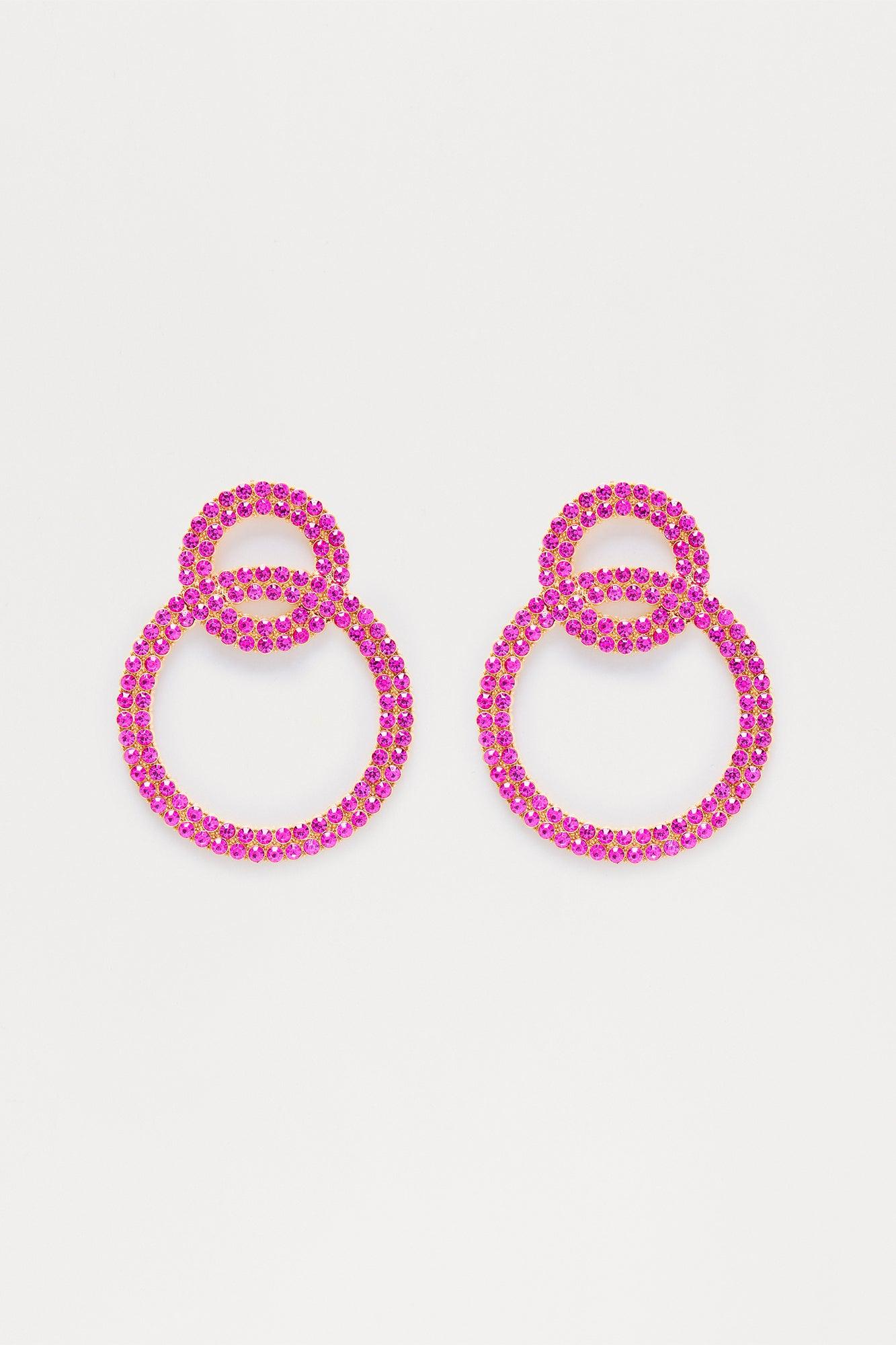 Stunting On You Rhinestone Double Hoop Earrings - Fuchsia Female Product Image