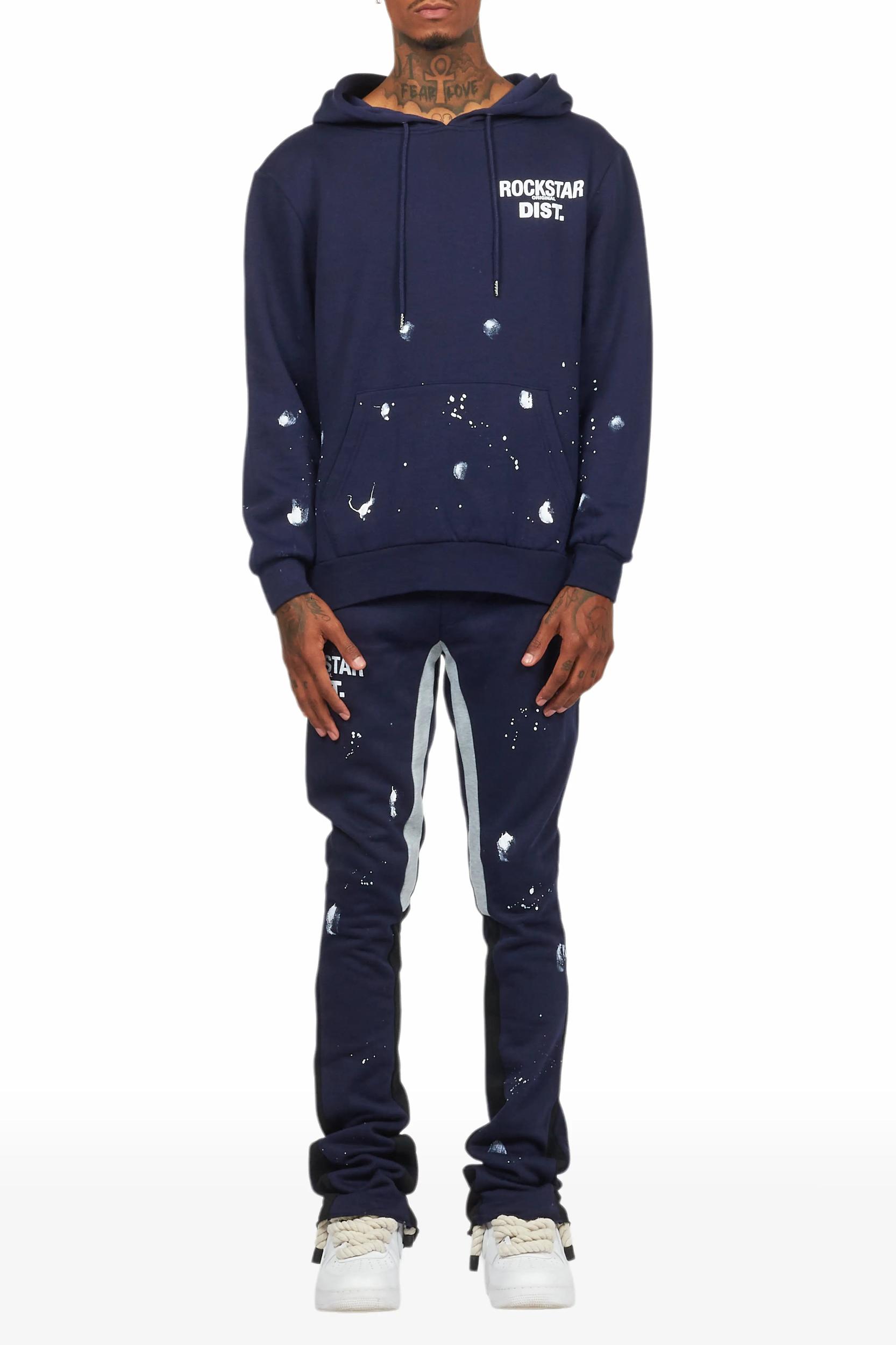 Raffer Navy Hoodie Flare Track Set Male Product Image