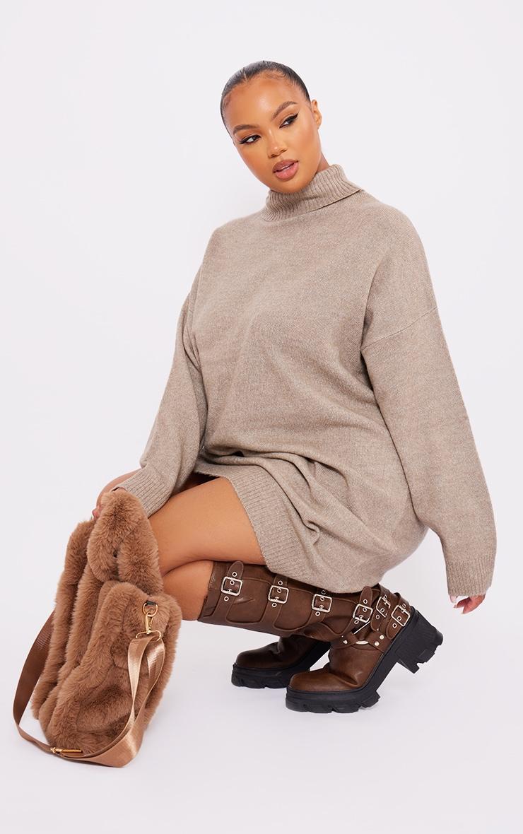 Plus Stone Knitted Slouchy Sweater Dress Product Image