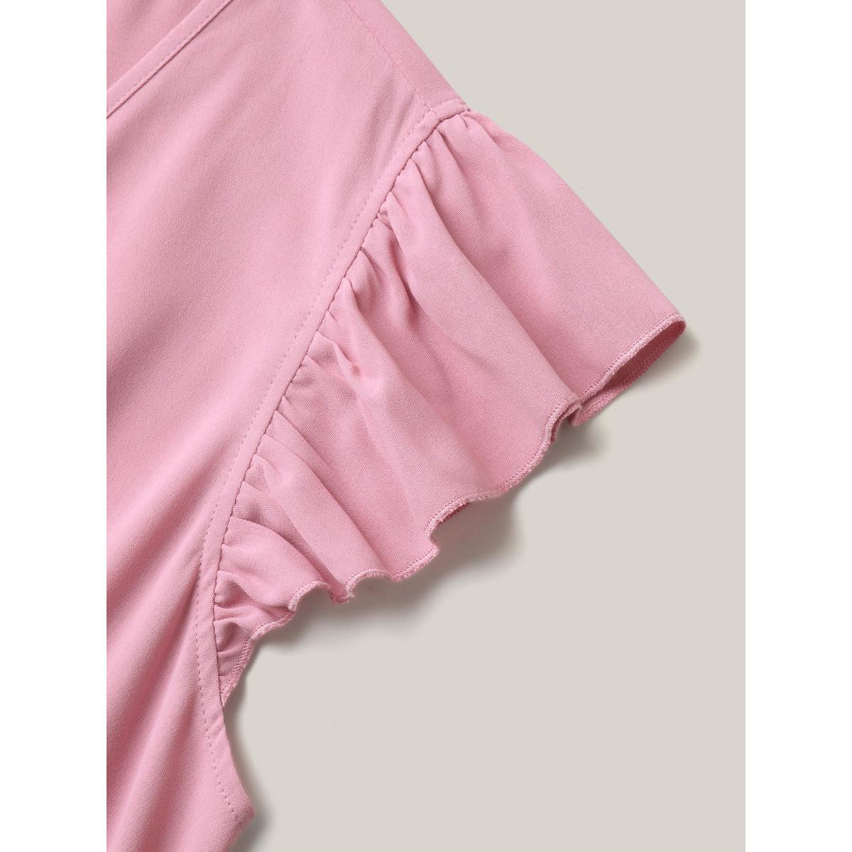 Plus Size Tie-Up Panels Solid Pockets Midi Dress Crepe Women V-neck Cap Sleeve Curvy BloomChic 28/5X Product Image