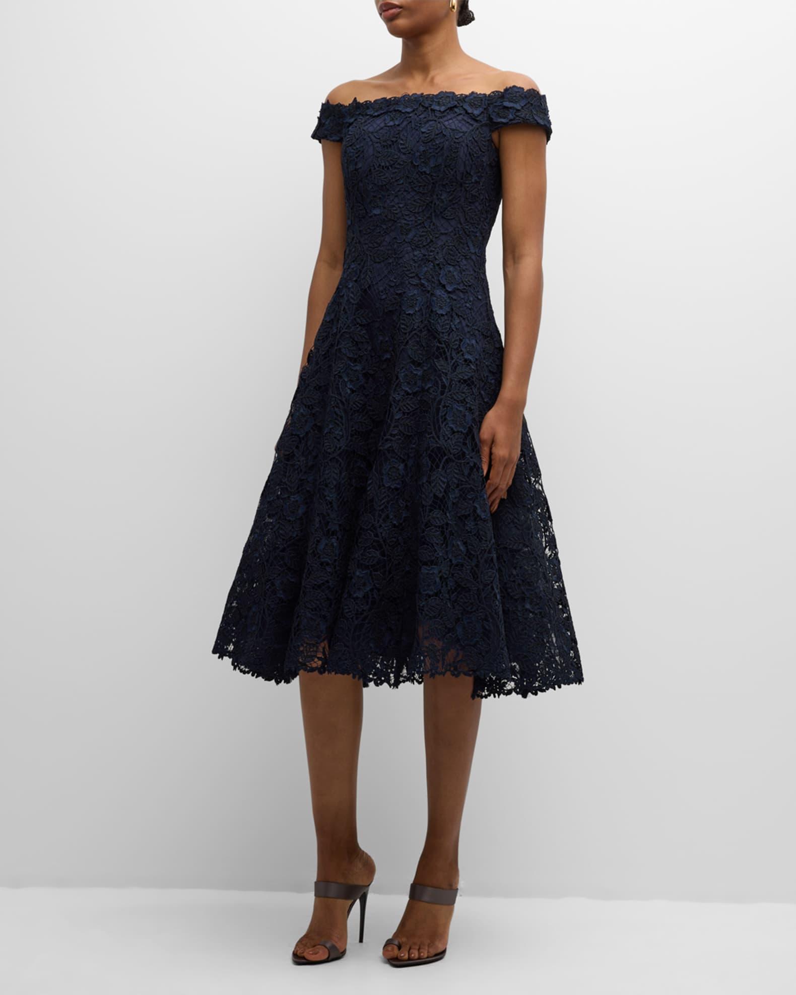 Off-Shoulder Floral Lace Midi Dress Product Image