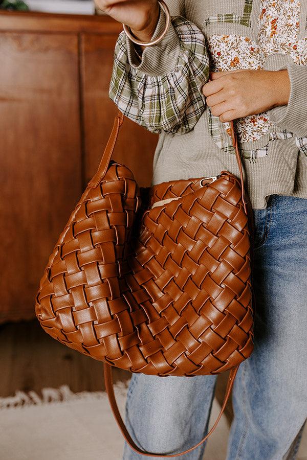 Chic Cityscape Faux Leather Woven Tote in Brown Product Image