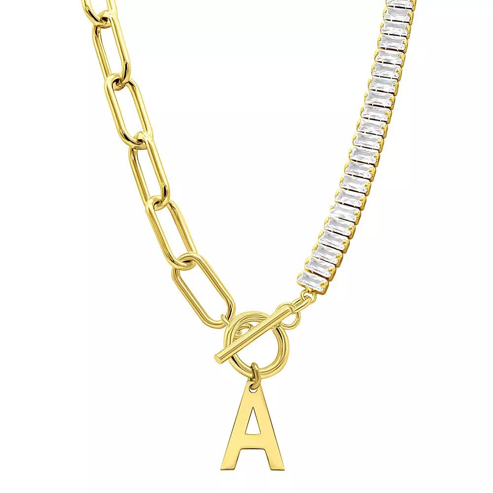Adornia Gold Tone Half Crystal & Half Paperclip Initial Toggle Necklace, Womens Product Image