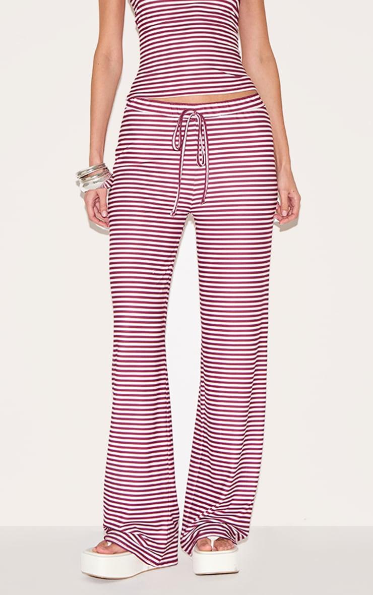 Light Pink Soft Touch Striped Mid Rise Wide Leg Pants Product Image