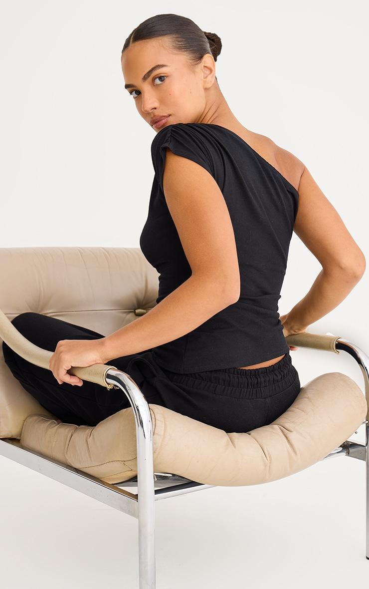 Black Cotton One Shoulder Longline Top Product Image