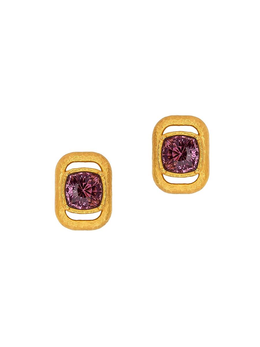 Womens 24K-Gold-Plated Brass & Glass Crystal Stud Earrings Product Image