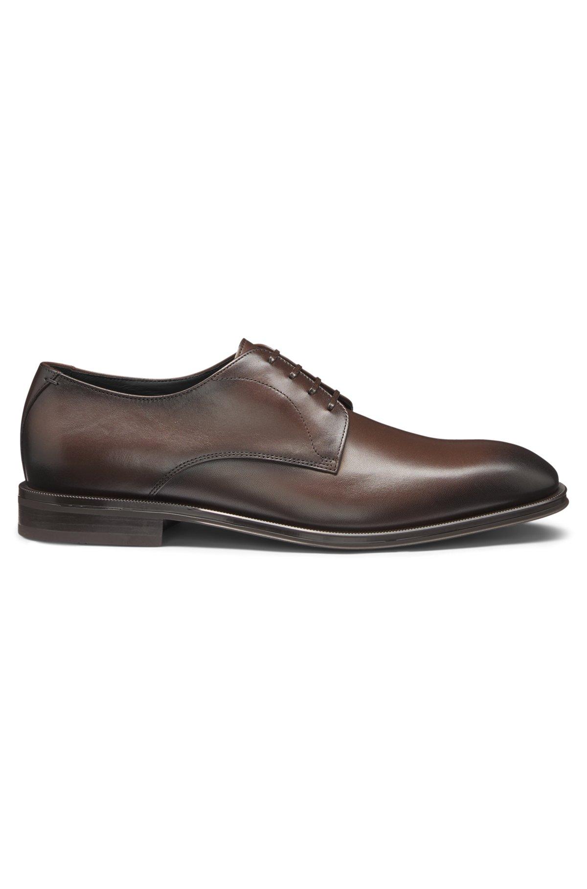 BOSS - Italian-made Derby shoes in leather with ornamental stitching - Dark Brown Product Image