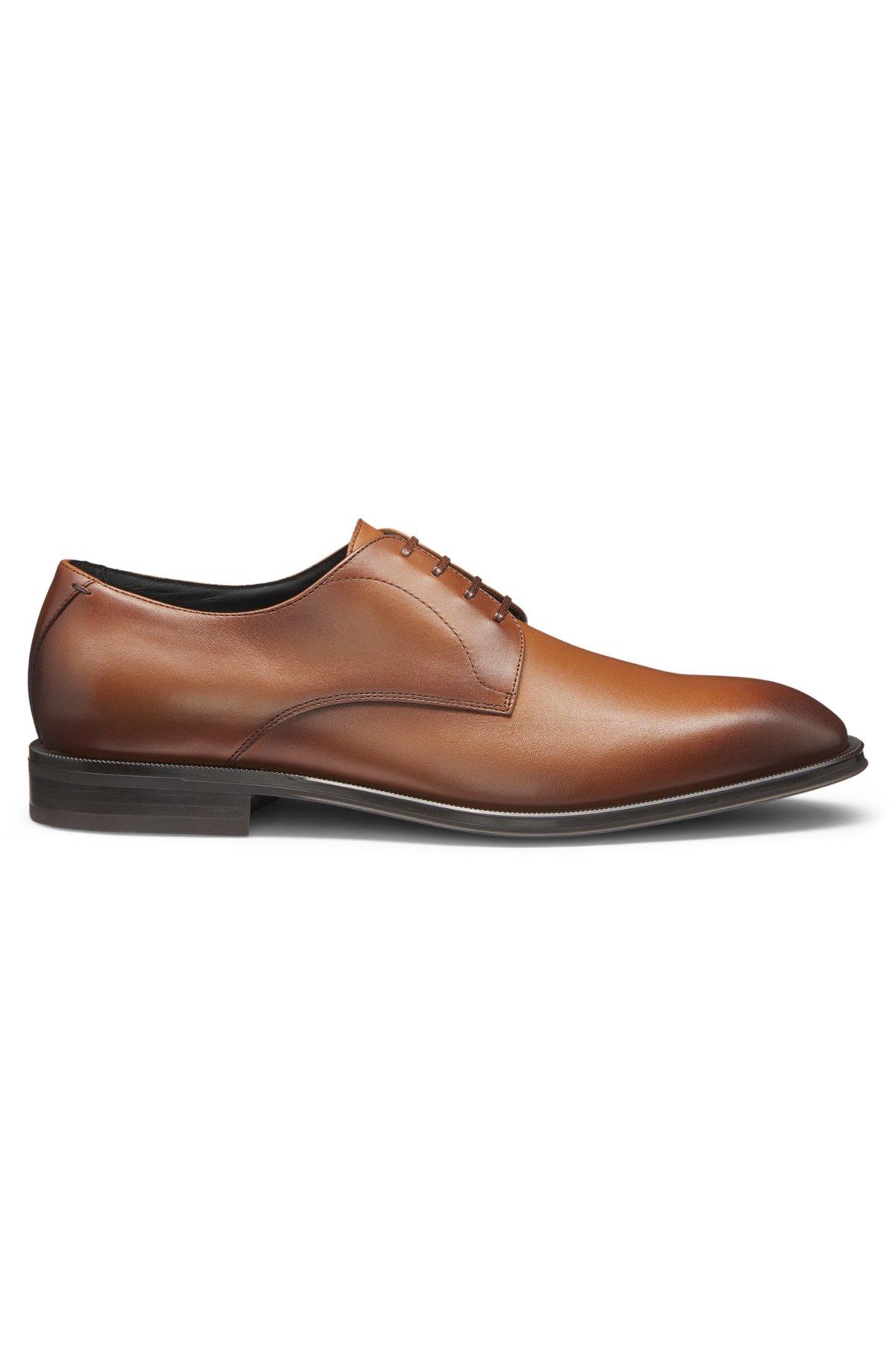 BOSS - Italian-made Derby shoes in leather with ornamental stitching - Brown Product Image