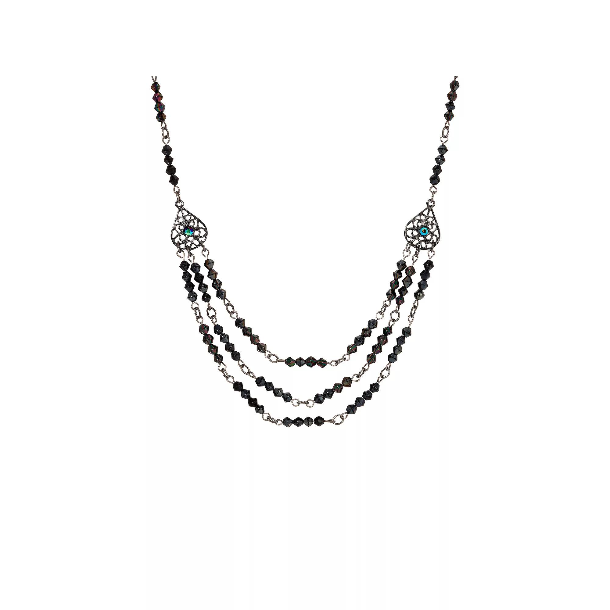 1928 Lantern Bead Multi-Row Necklace, Womens, Black Product Image