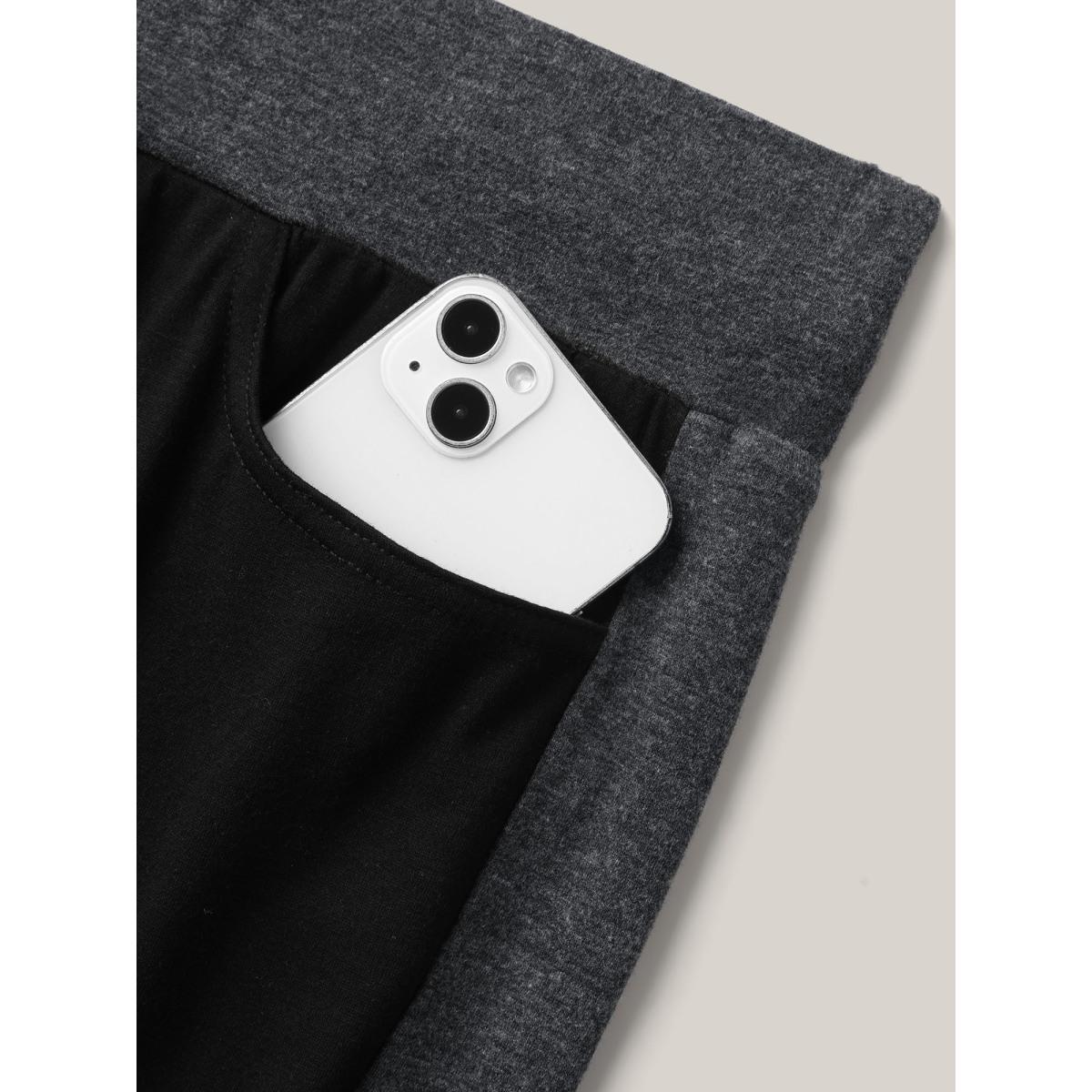 Plus Size Heathered Color Block Drawstring Bootcut Pants Women DimGray Casual Flare Leg Mid Rise Everyday Pants BloomChic 22-24/3X Product Image