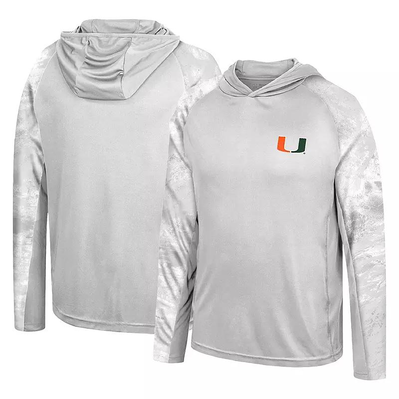 Men's Colosseum Gray/Realtree Camo Miami Hurricanes Gulf Stream Raglan Long Sleeve Hooded T-Shirt, Size: Medium, Grey Product Image