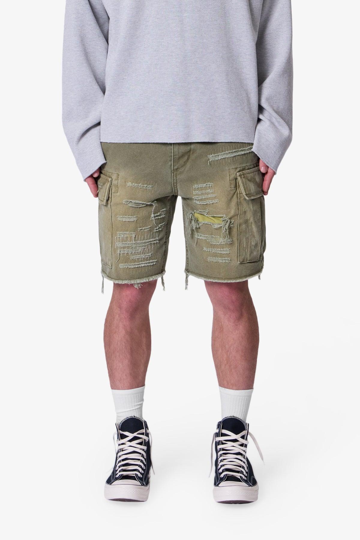 Distressed Cargo Shorts - Olive Product Image