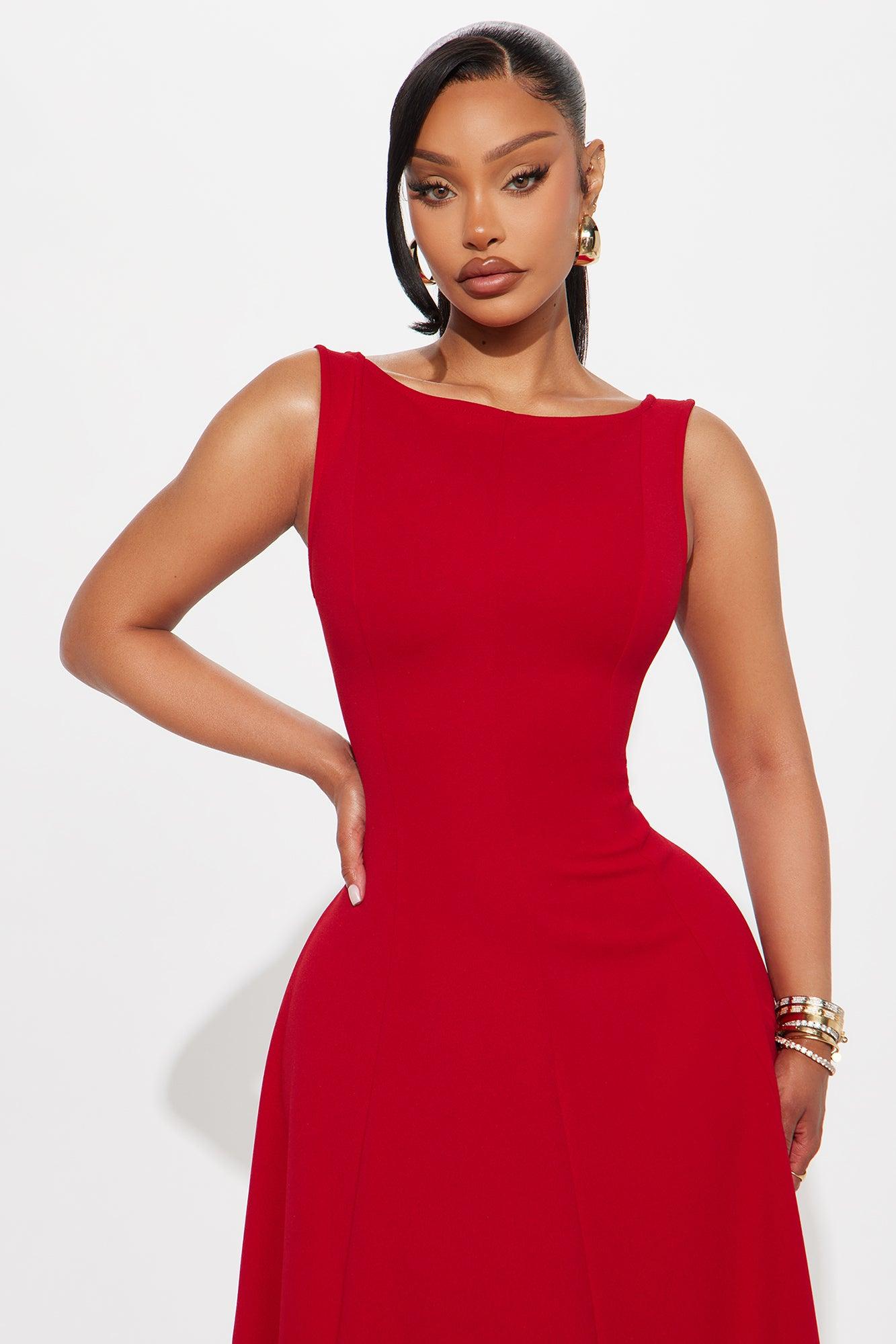 Sweet Sunday Knit Crepe Midi Dress - Red Product Image