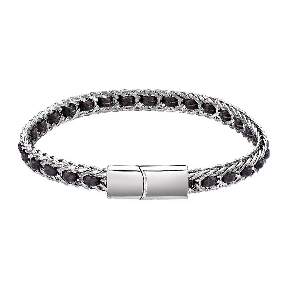 Men's LYNX Stainless Steel & Leather Bracelet, Size: 8.25", Brown Product Image