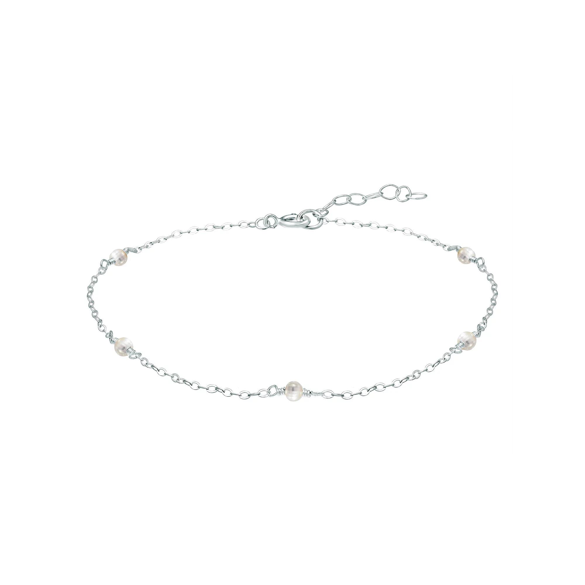 Aleure Precioso Sterling Silver Bead Station Anklet, Women's, Size: 9", White Product Image