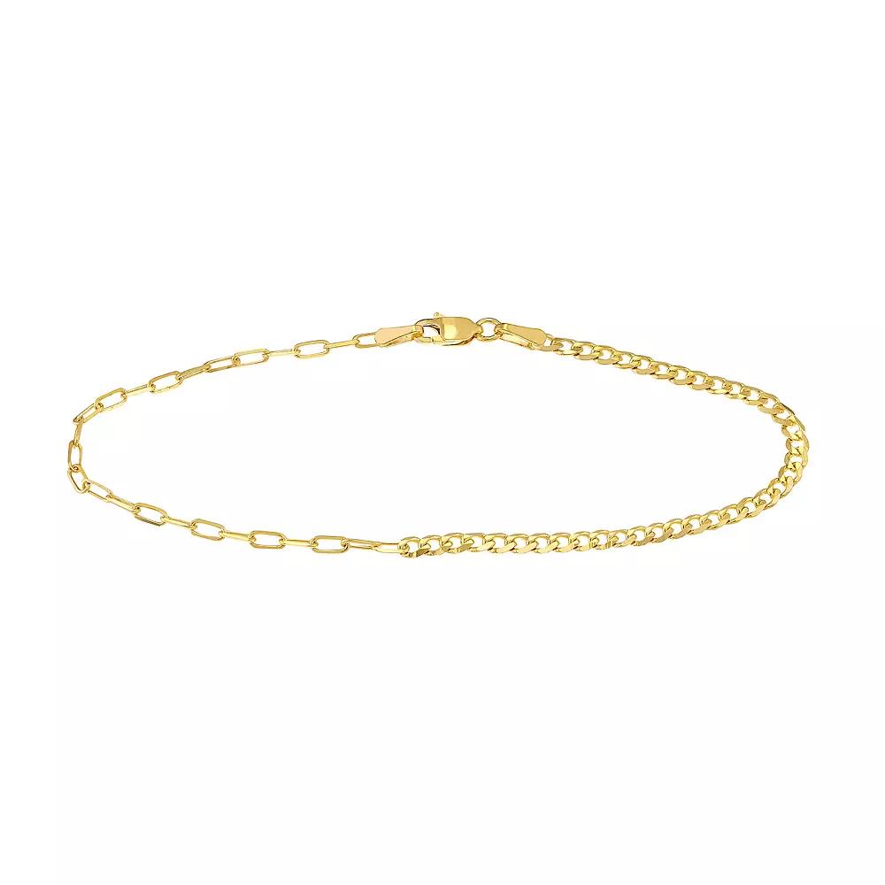 14k Gold Paper Clip & Curb Chain Bracelet, Women's, Size: 7.5" Product Image