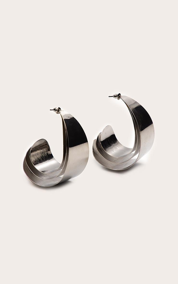 Silver Smooth Multi Layered Hoop Earrings Product Image
