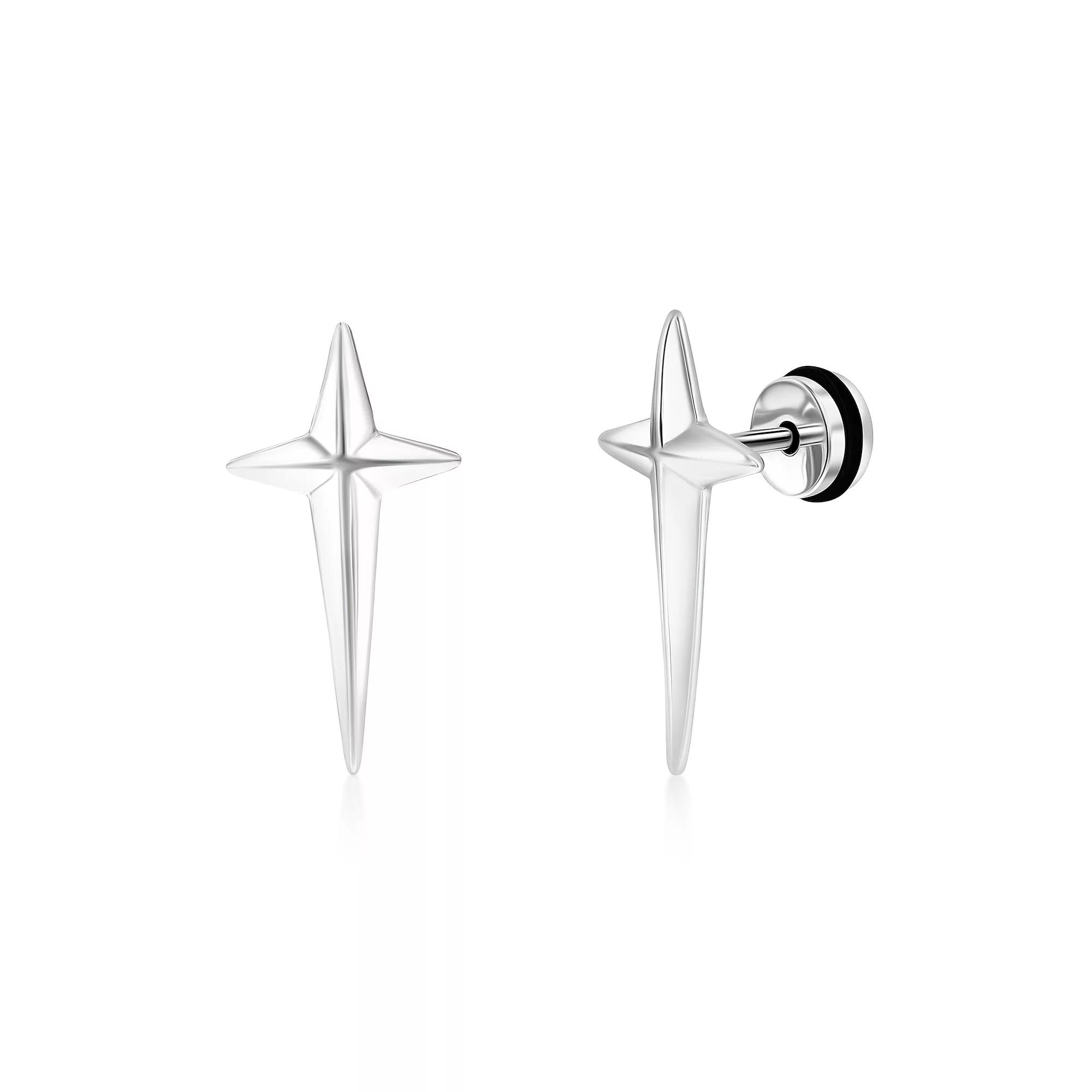 Metallo Stainless Steel Cross Style Earrings, Men's, Black Product Image