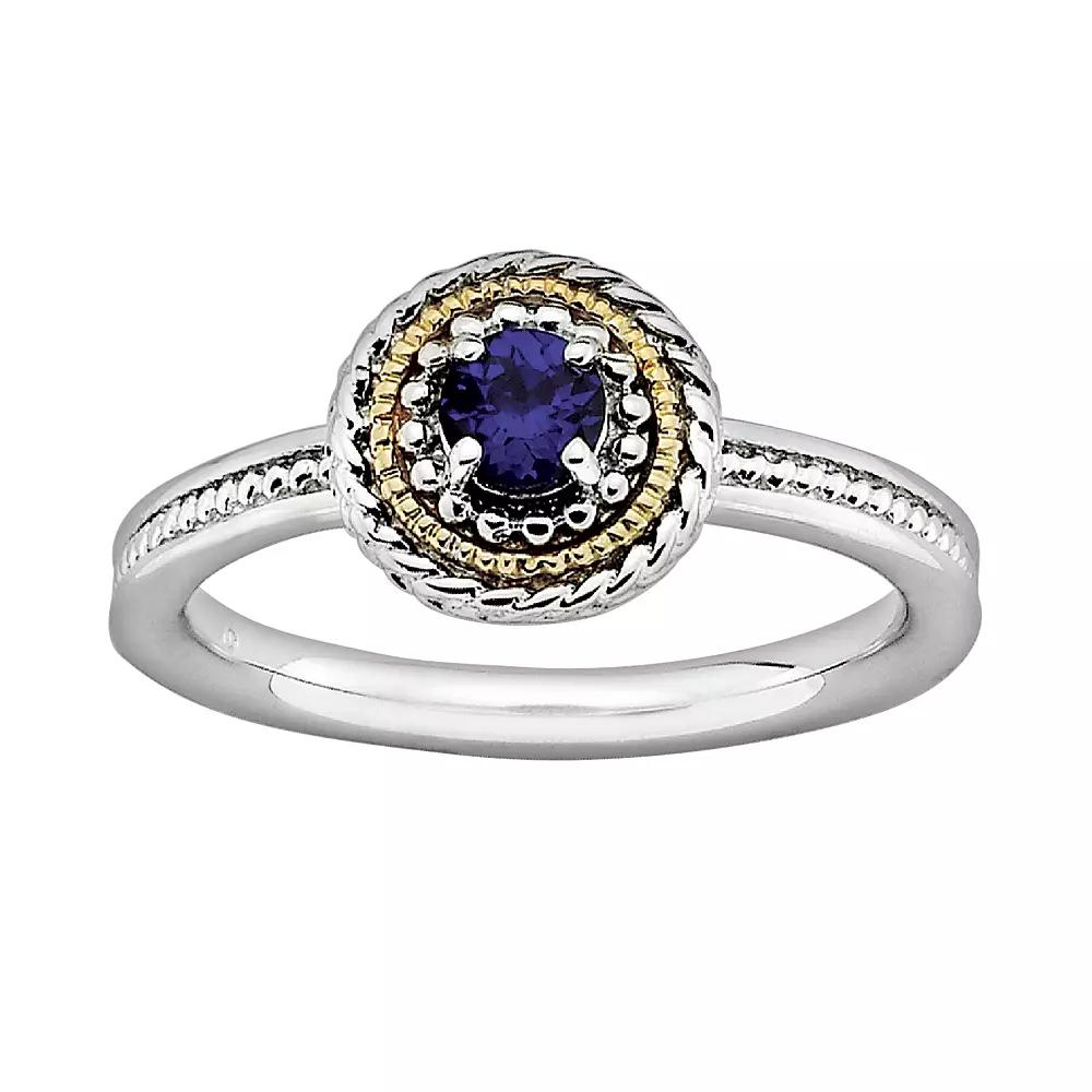 Stacks & Stones 14k Gold & Sterling Silver Lab-Created Sapphire Textured Stack Ring, Women's,  Product Image