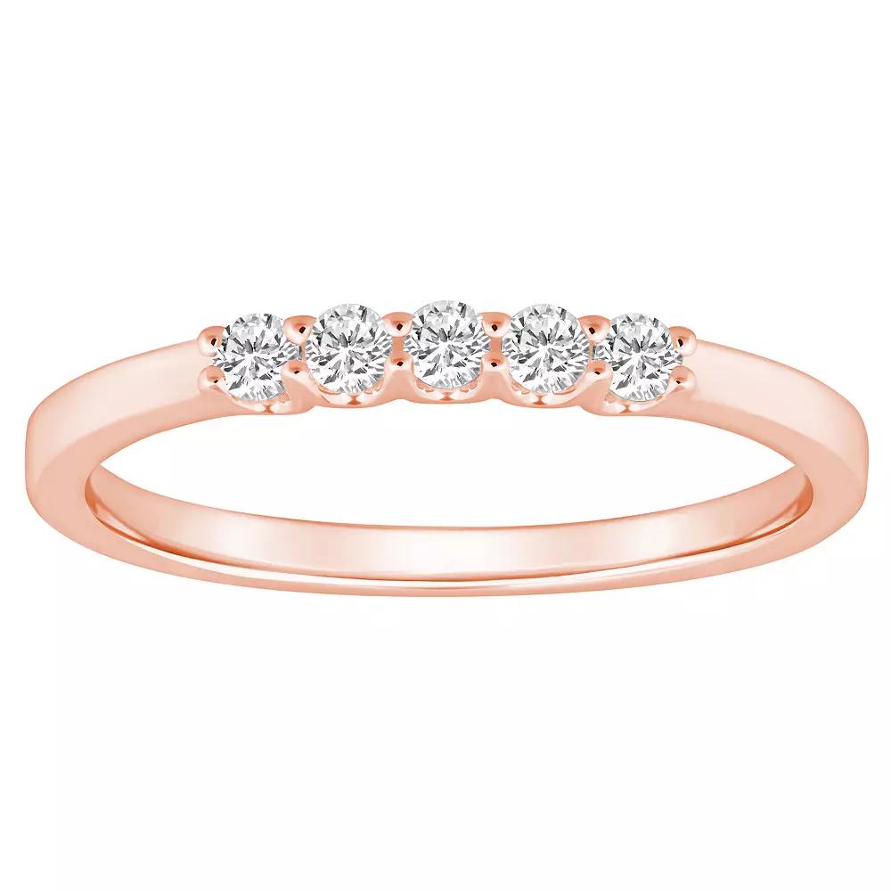 Alyson Layne 14k Gold 1/4 Carat T.W. Diamond 5-Stone Wedding Band, Women's, Size: 10, Pink Product Image