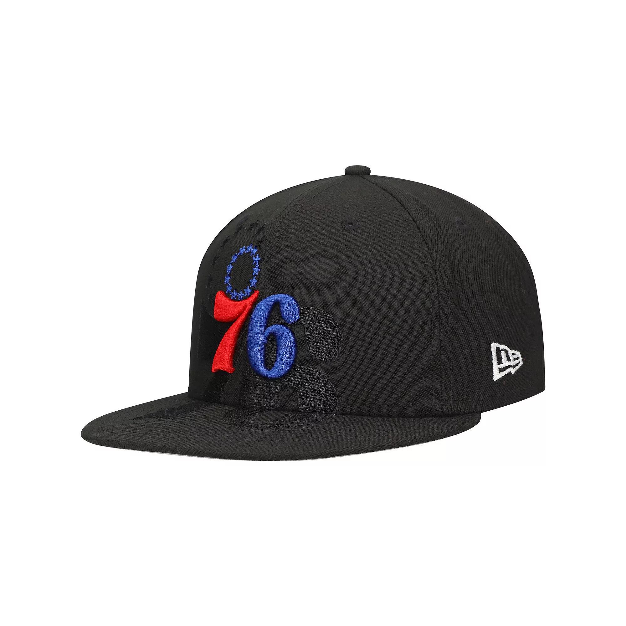 Men's New Era Black Philadelphia 76ers Blackout Shadow Logo 59FIFTY Fitted Hat,  Product Image