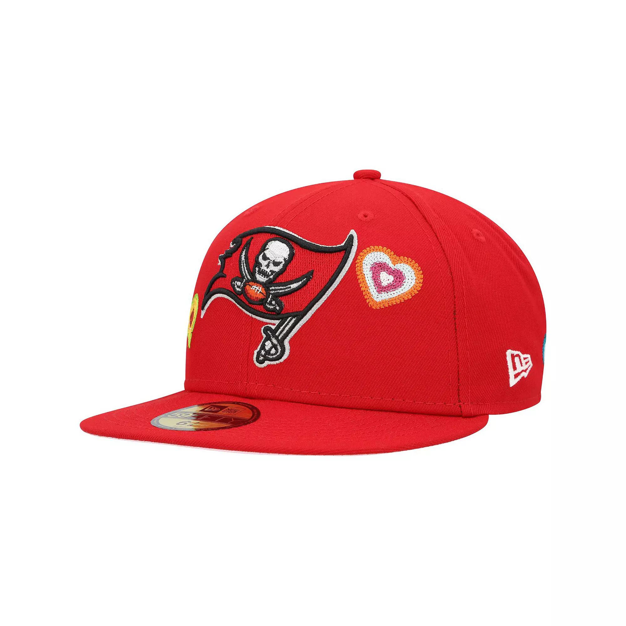 Men's New Era Scarlet Tampa Bay Buccaneers Chain Stitch Heart 59FIFTY Fitted Hat,  Product Image