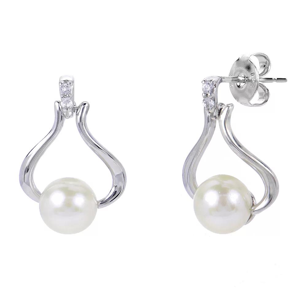 PearLustre by Imperial Sterling Silver Freshwater Cultured Pearl & Lab-Created White Sapphire Omega Doorknocker Earrings, Women's Product Image