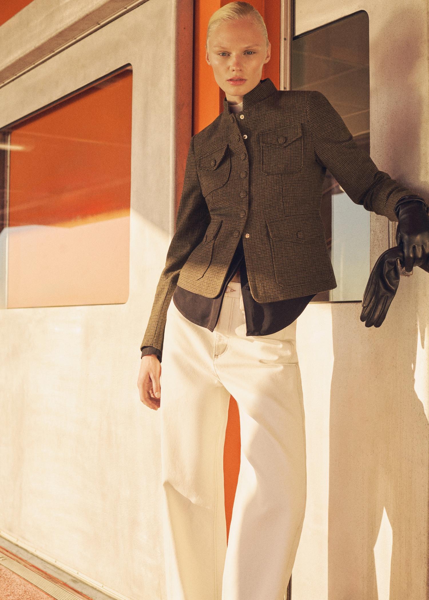 Micro-houndstooth wool jacket - Women | MANGO USA Product Image