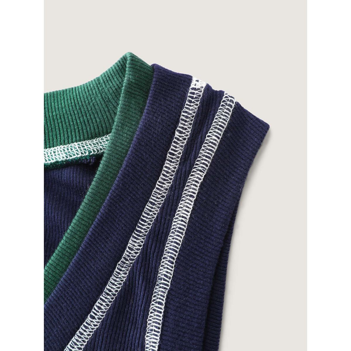 Plus Size Supersoft Scoop Neckline Contrast Tank Top Women DarkBlue Leisure Topstitching U-neck Casual Tank Tops Camis BloomChic 22-24/3X Product Image