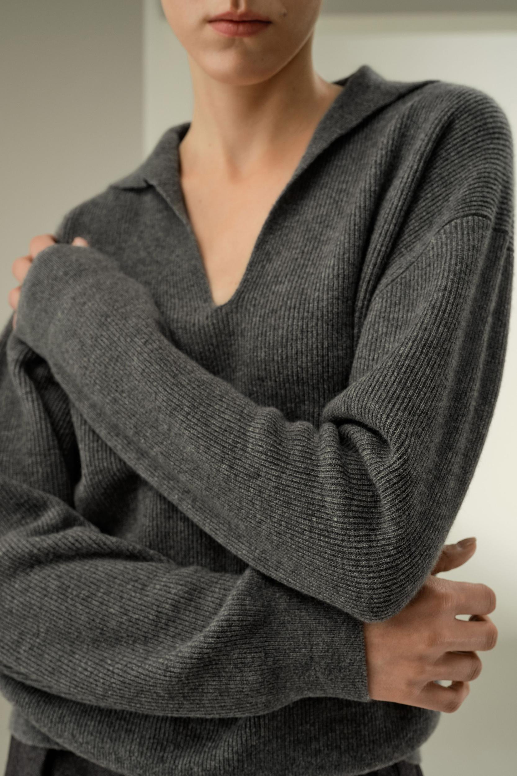 Ribbed Cashmere Polo Sweater Product Image