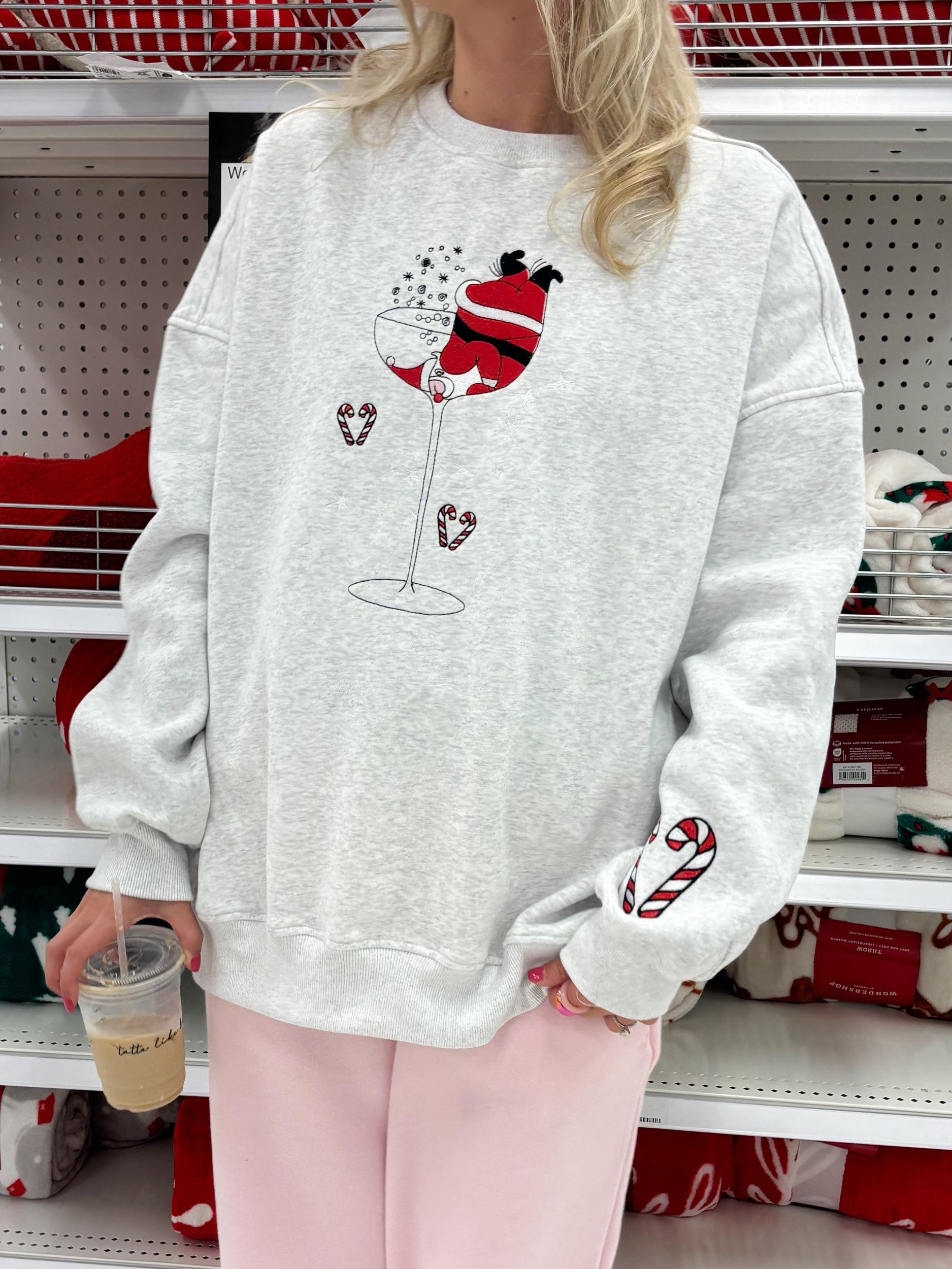 Tipsy Santa Christmas Embroidered Sweatshirt Product Image