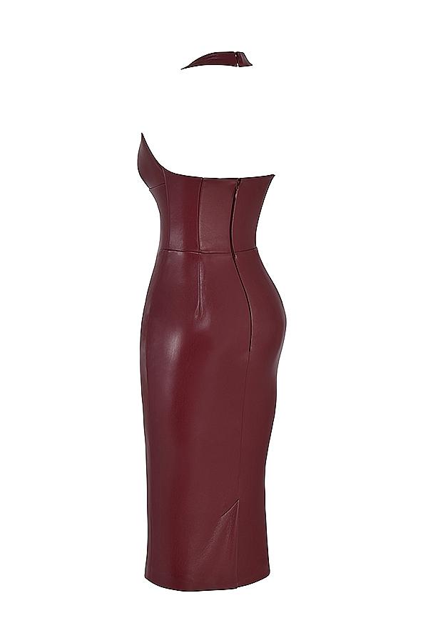Jaquetta  wine vegan leather midi dress Product Image