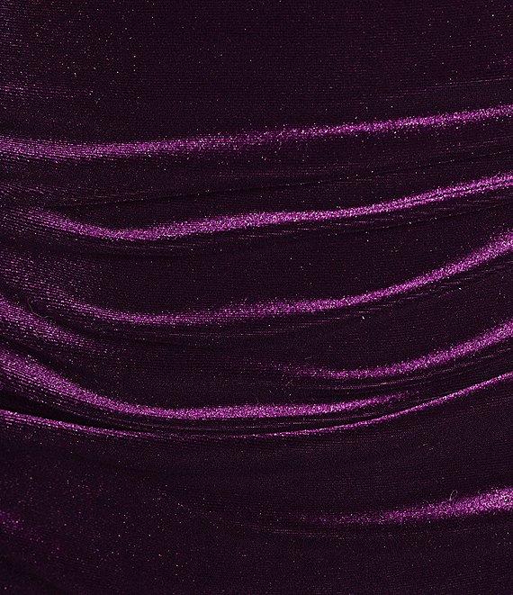 Honey and Rosie Velvet Drape Neck Ruched Bodycon Dress Product Image