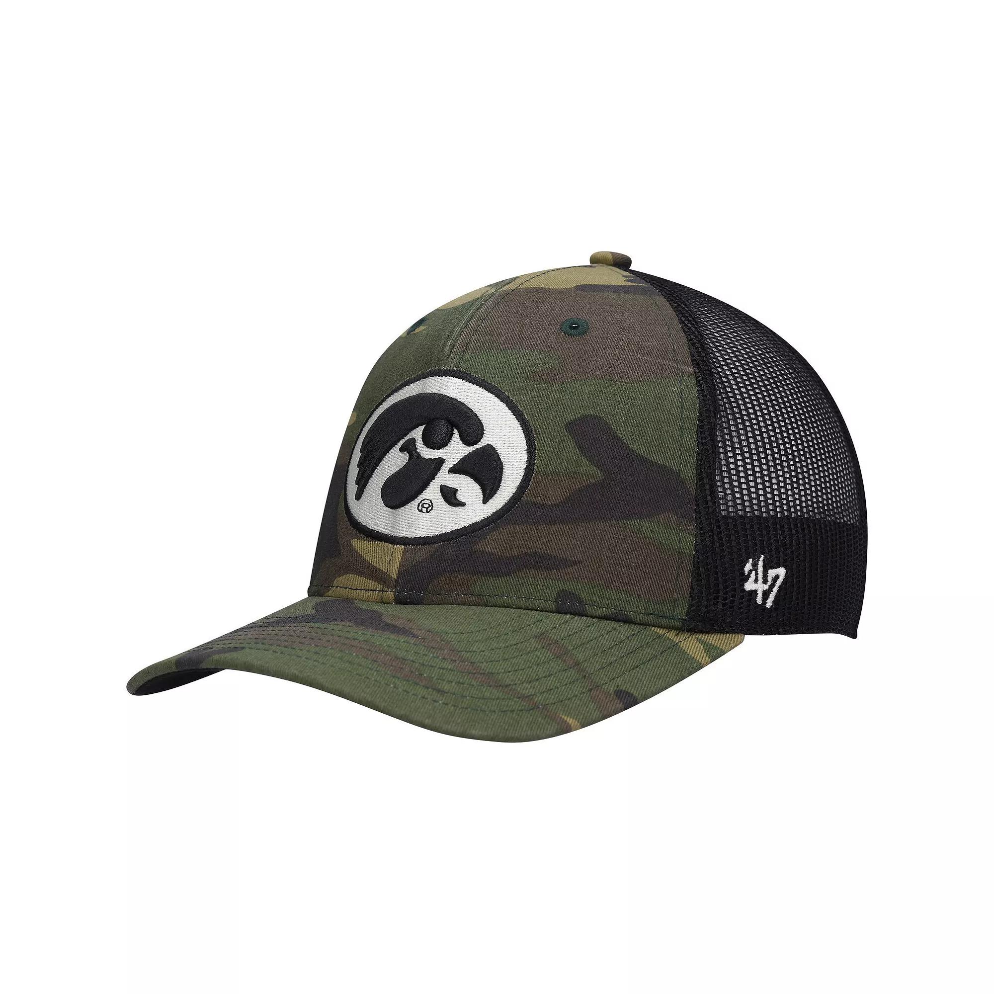 Men's '47 Camo/Black Iowa Hawkeyes Team Logo Trucker Snapback Hat, Green Product Image