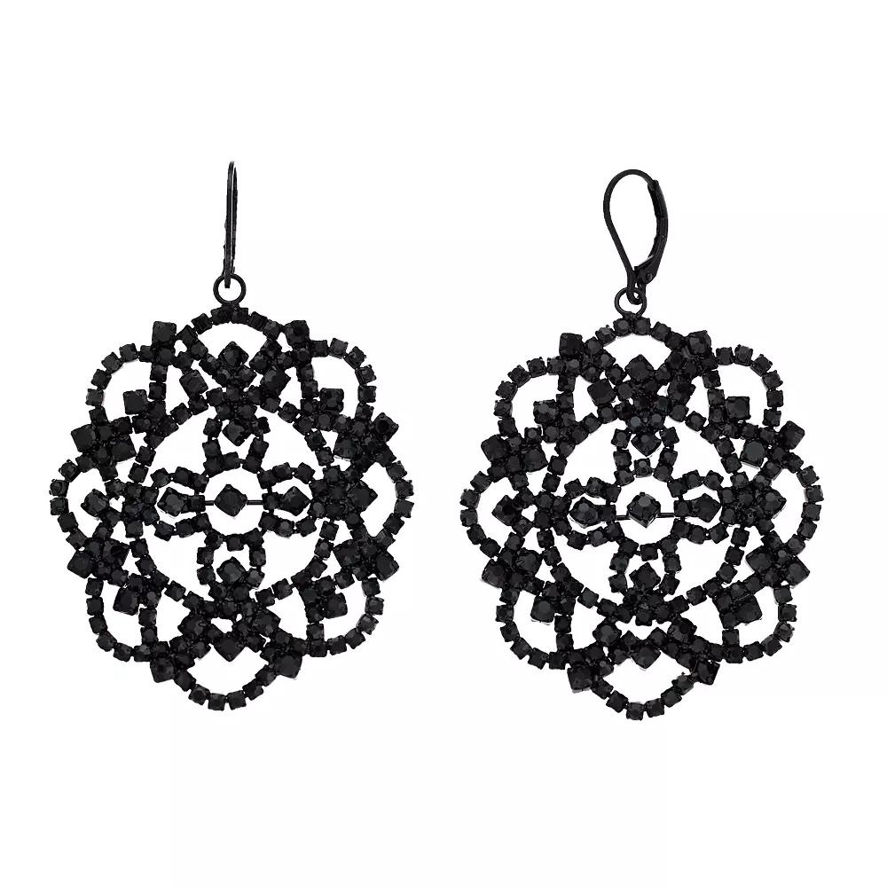 Simply Vera Vera Wang Lace Pattern Simulated Stone Drop Earrings, Women's, Black Product Image