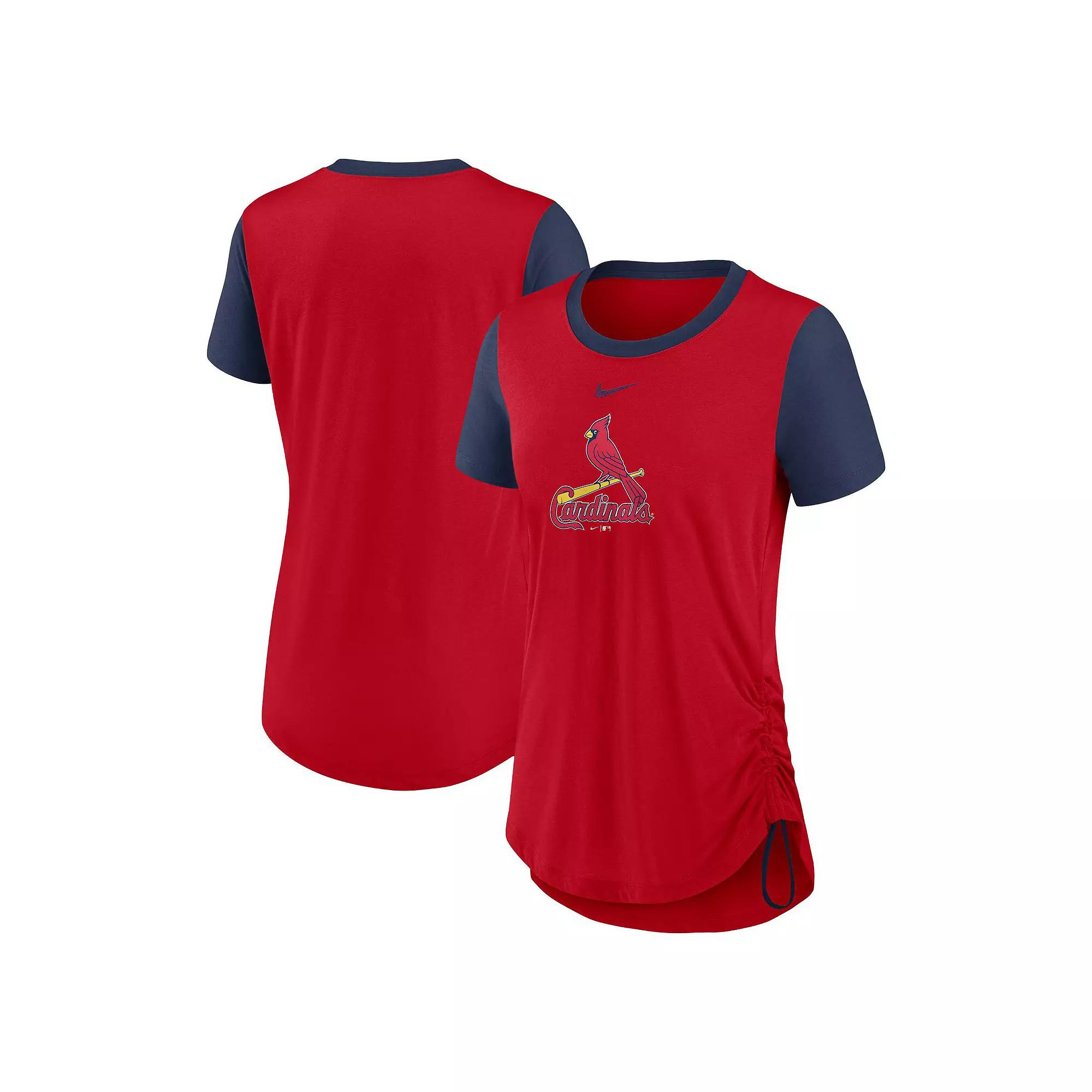 Women's Nike Red St. Louis Cardinals Hipster Swoosh Cinched Tri-Blend Performance Fashion T-Shirt,  Product Image