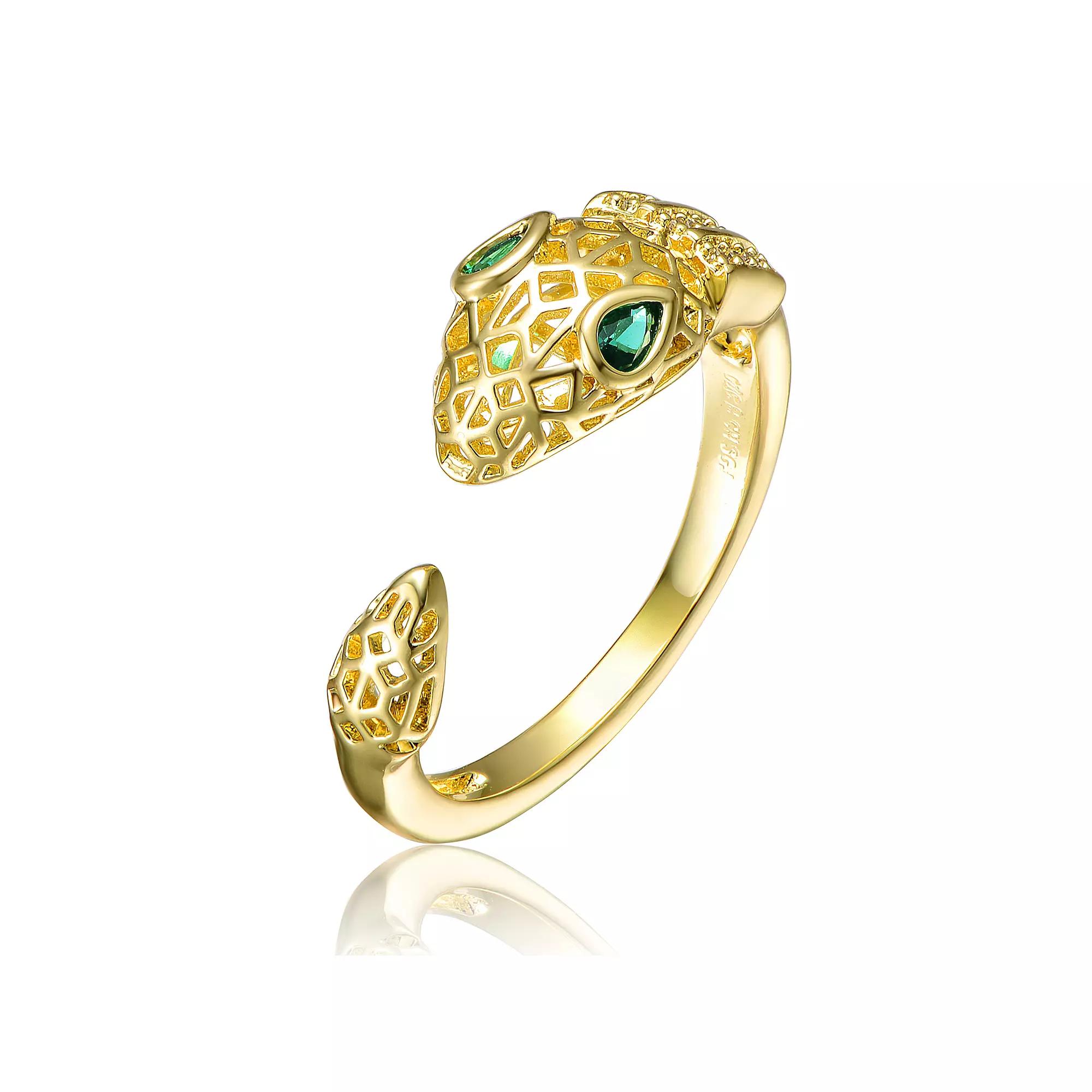 Gold Tone Green Cubic Zirconia Snake Open Ring, Womens Product Image