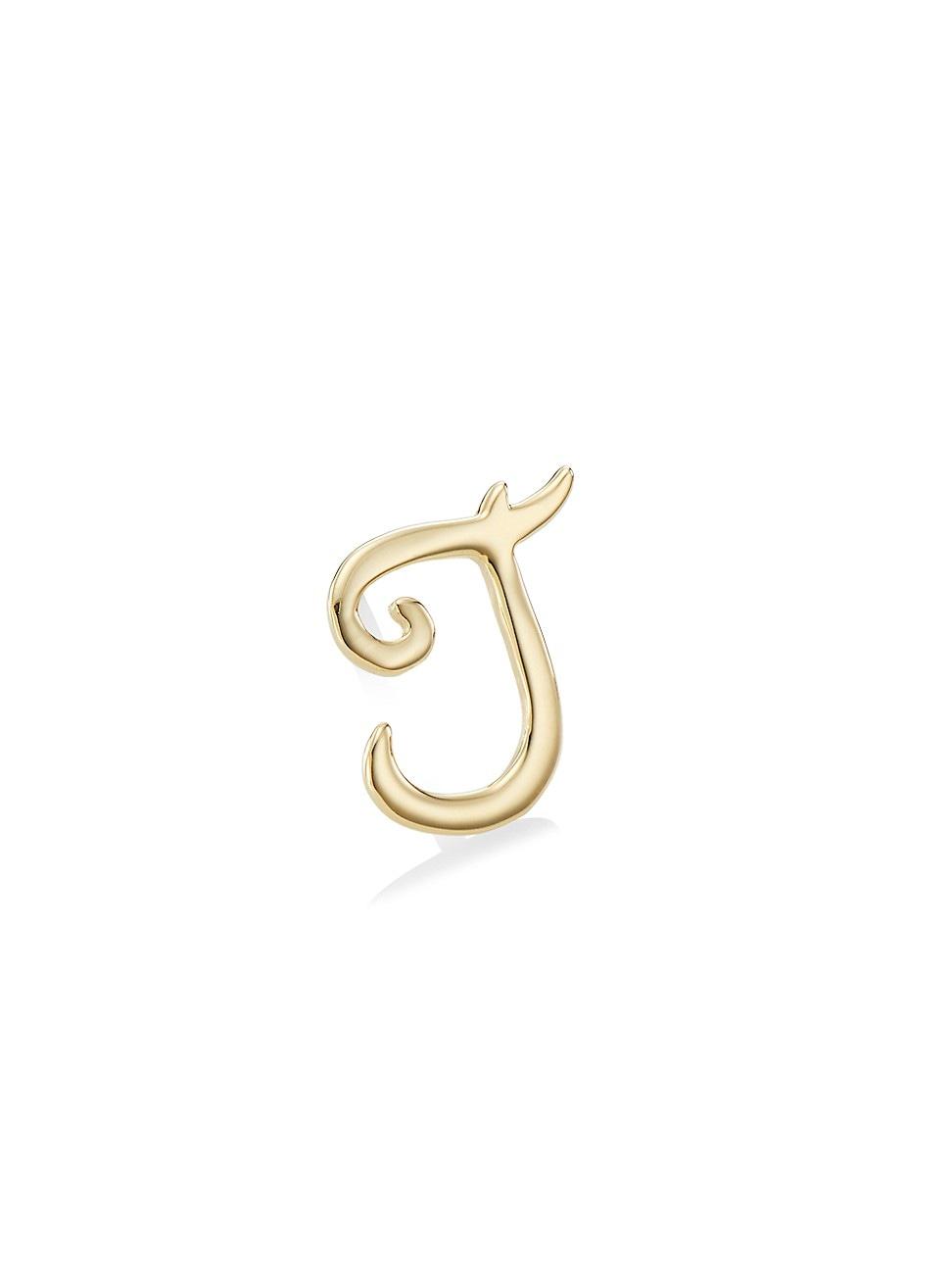 Womens 14K Yellow Gold Cursive Initial Stud Earring Product Image