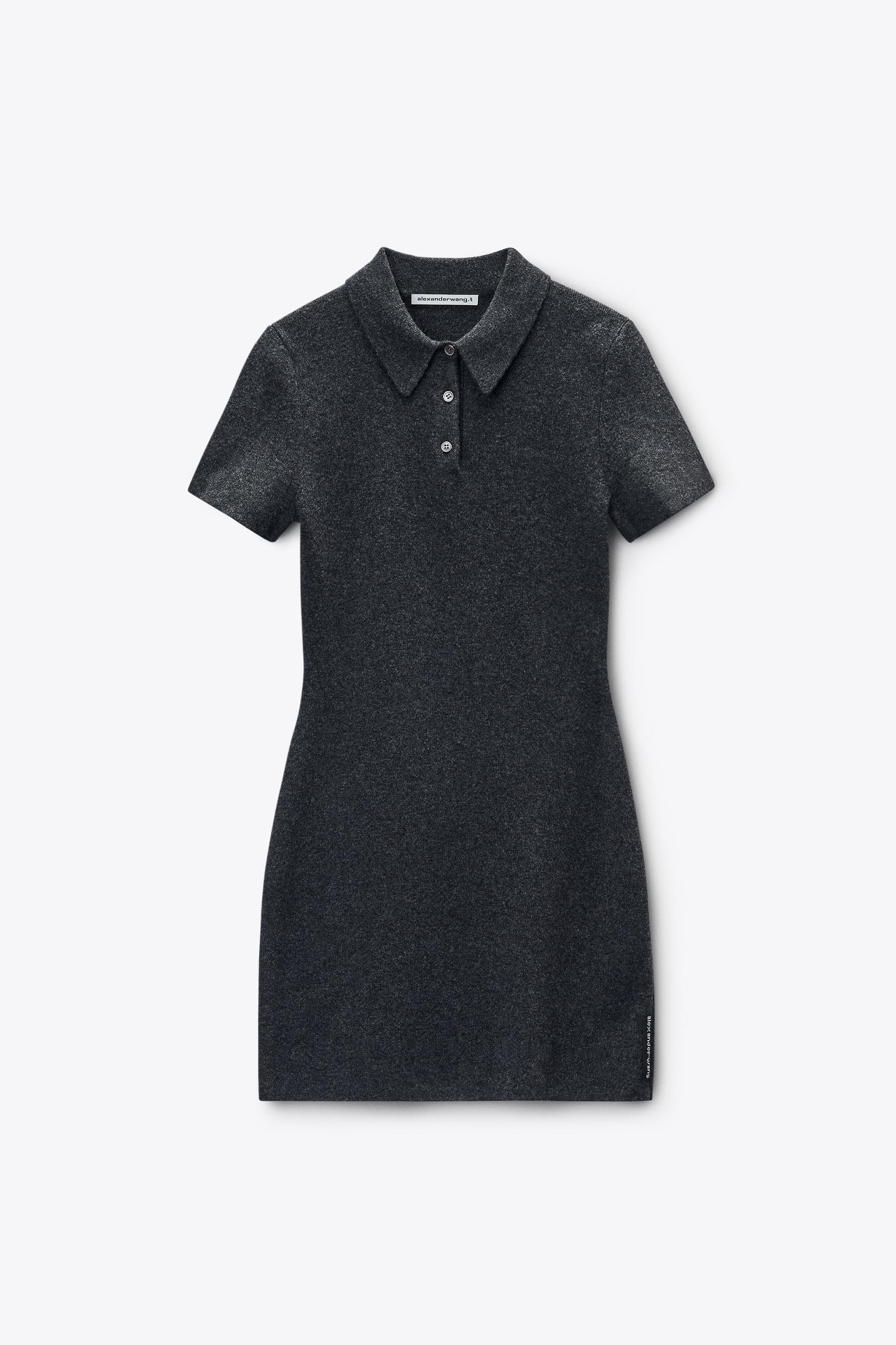 Charcoal Wool-blend Short Sleeve Polo Dress Product Image