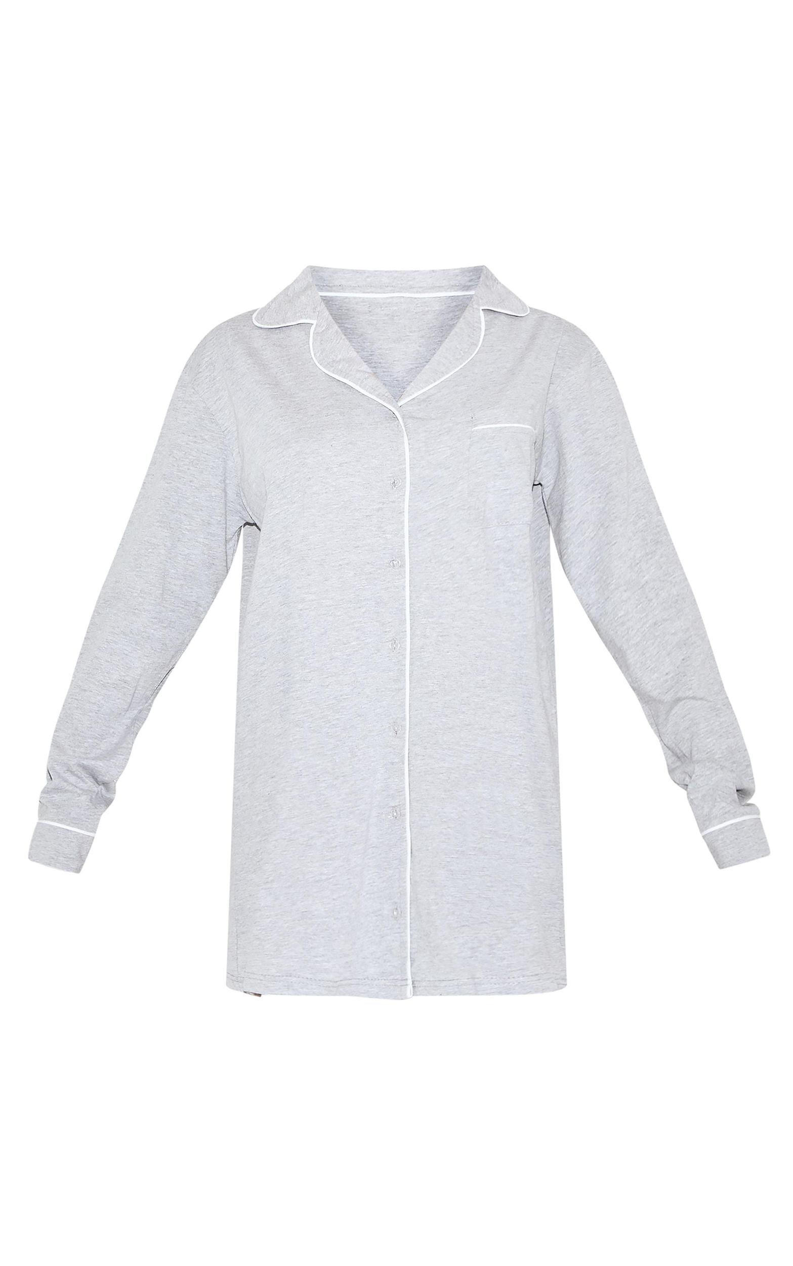 Grey Marl Jersey Piping Long Sleeve Nightdress Product Image