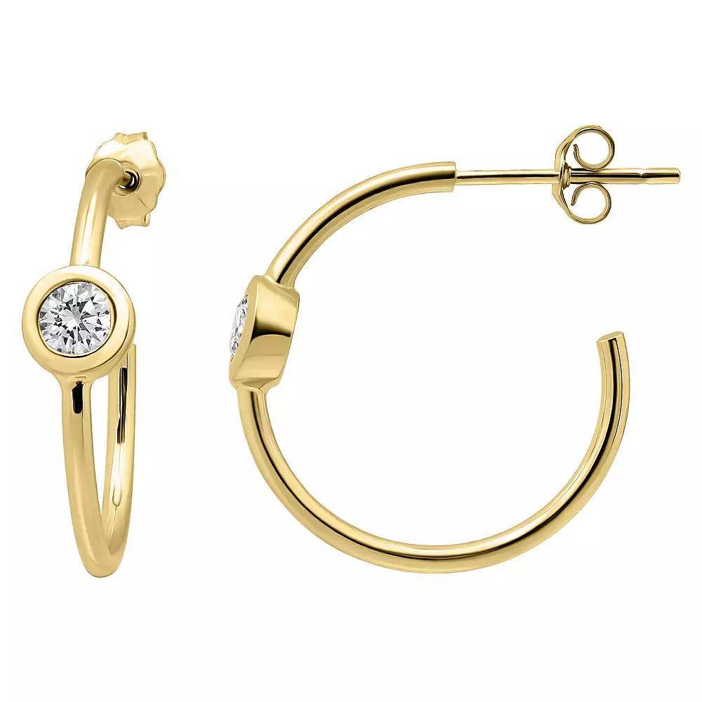 Aleure Precioso Sterling Silver Cubic Zirconia 21 mm C-Hoop Earrings, Women's, Gold Tone Product Image