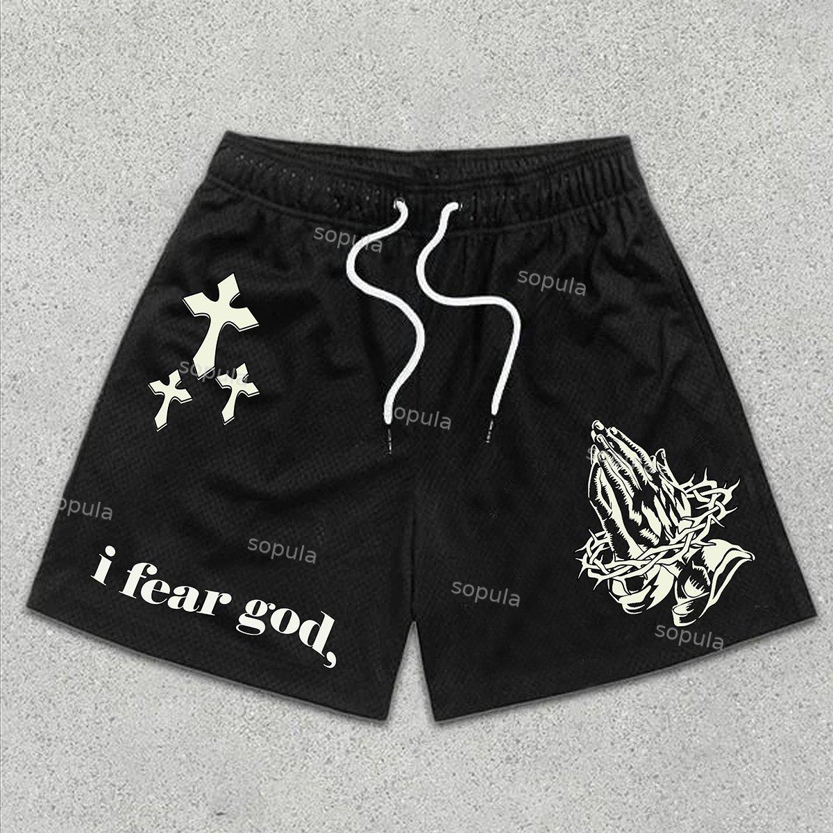 Sopula I Fear God Faith Graphic Print Mesh Shorts Product Image