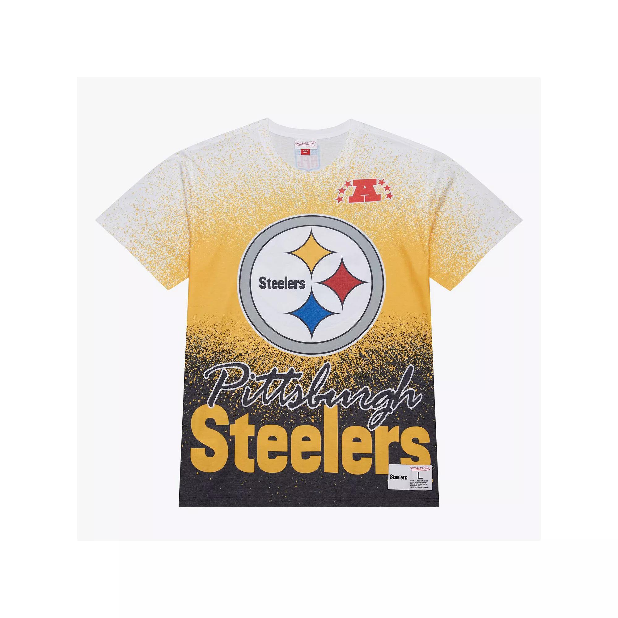 Men's Mitchell & Ness  White Pittsburgh Steelers Team Burst Vintage Logo T-Shirt, Size: Large Product Image