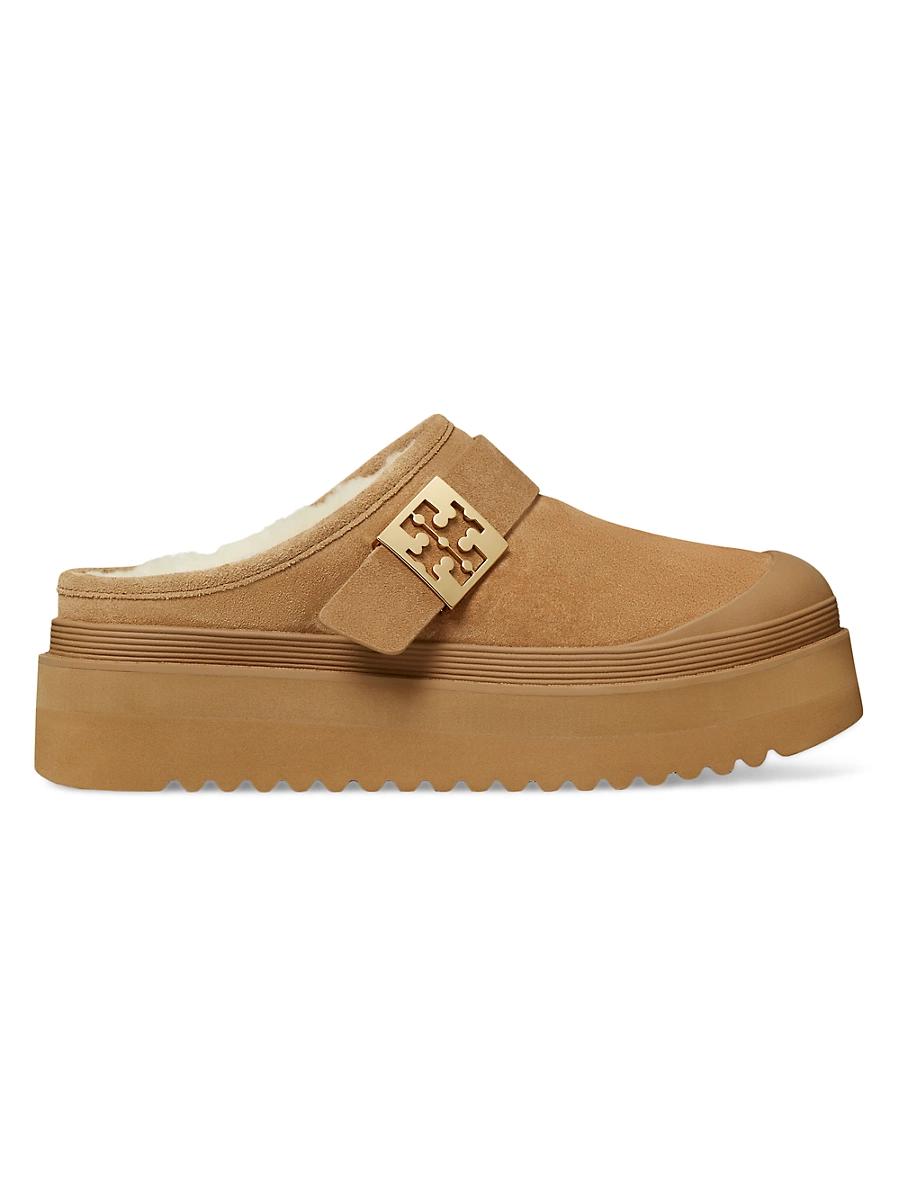 Womens Mellow Shearling-Trimmed Suede Mules Product Image