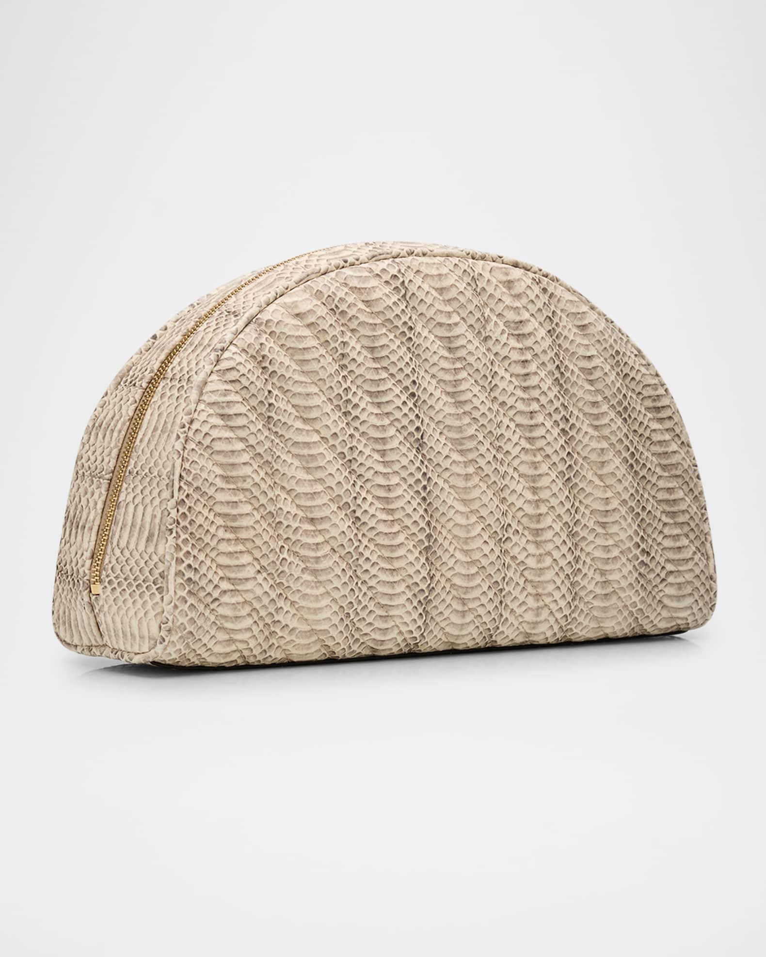 Avenue Quilted Snakeskin-Print Leather Pouch Product Image